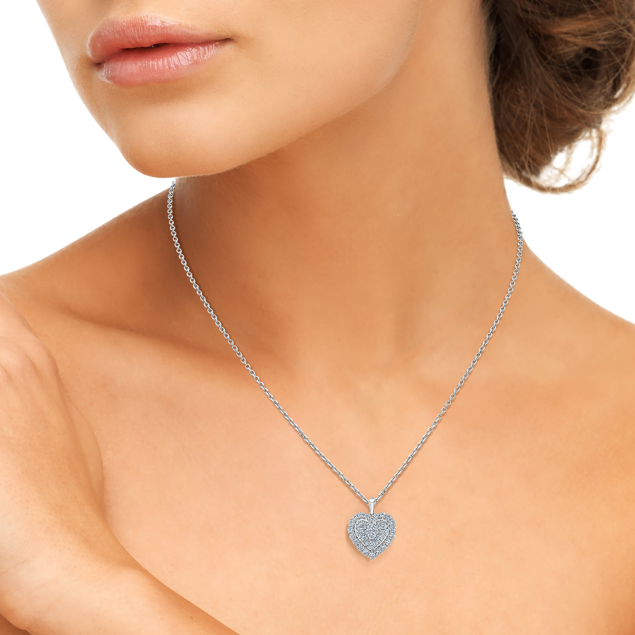 ネックレス・ペンダント Round Brilliant Heart Necklace #3811 Diamond Heart Pendant Necklace 1/4 ct tw Baguette/Round 10K