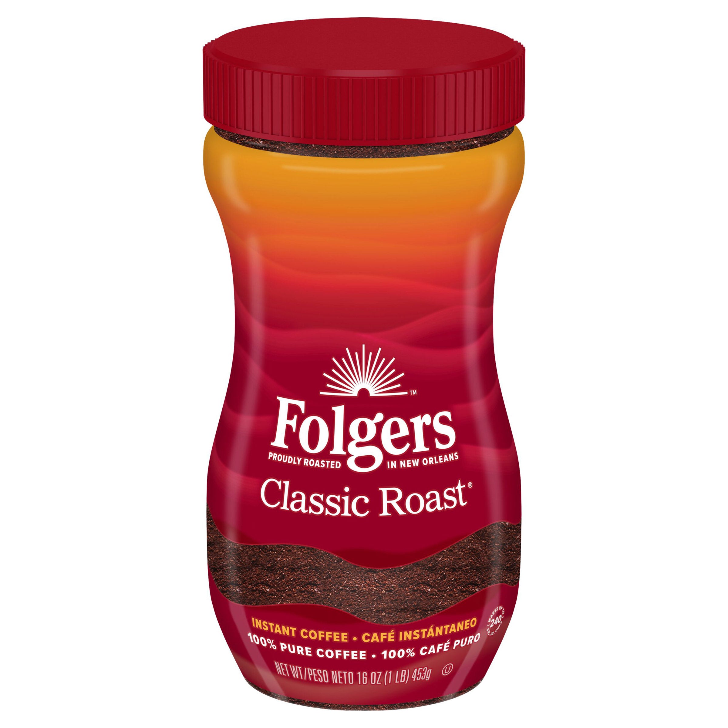 Folgers Instant Coffee Classic Roast Coffee, 16 oz