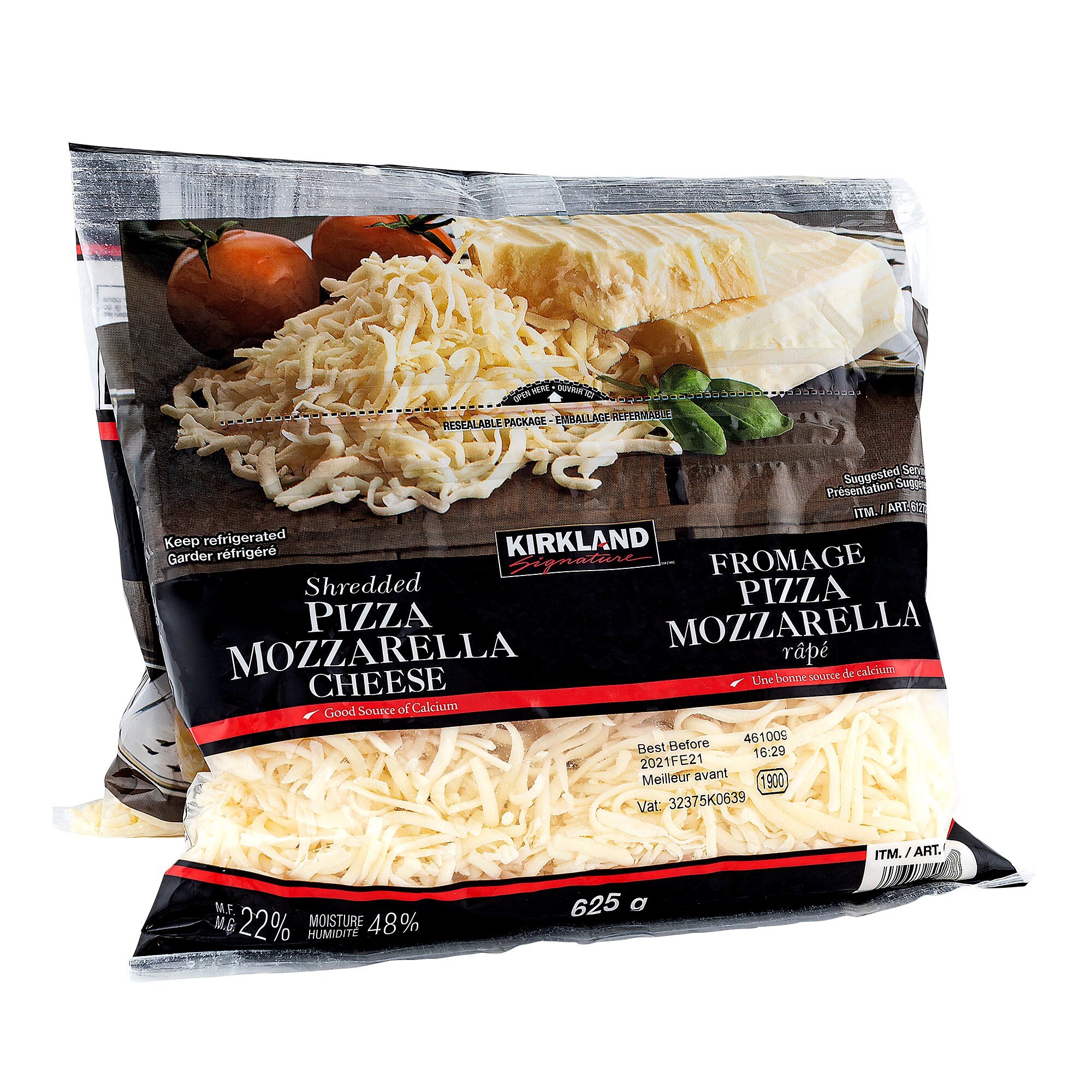 Kirkland Signature Shredded Pizza Mozzarella Cheese, 2 x 625