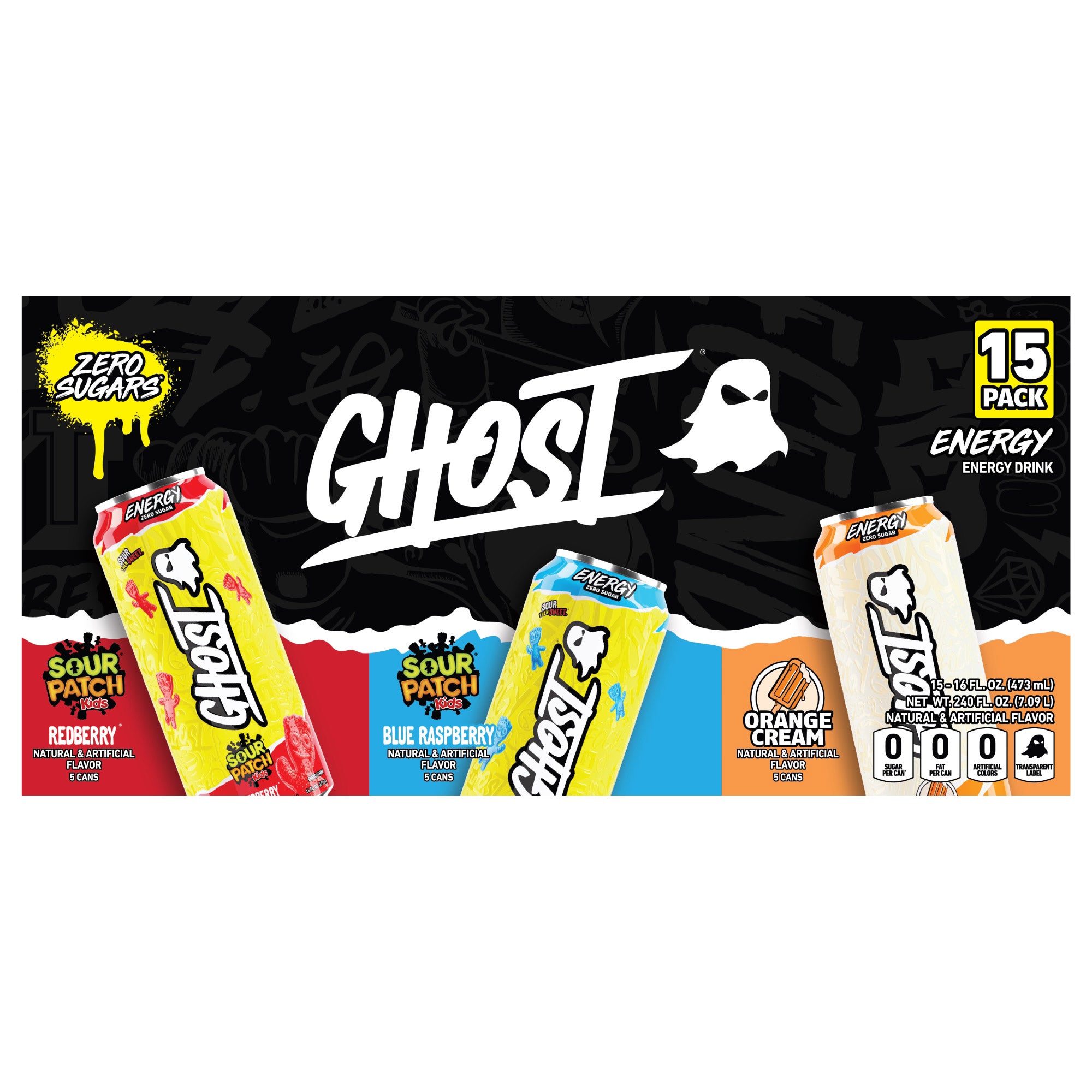 Ghost Energy Drink, Variety Pack, 16 fl oz, 15-Count