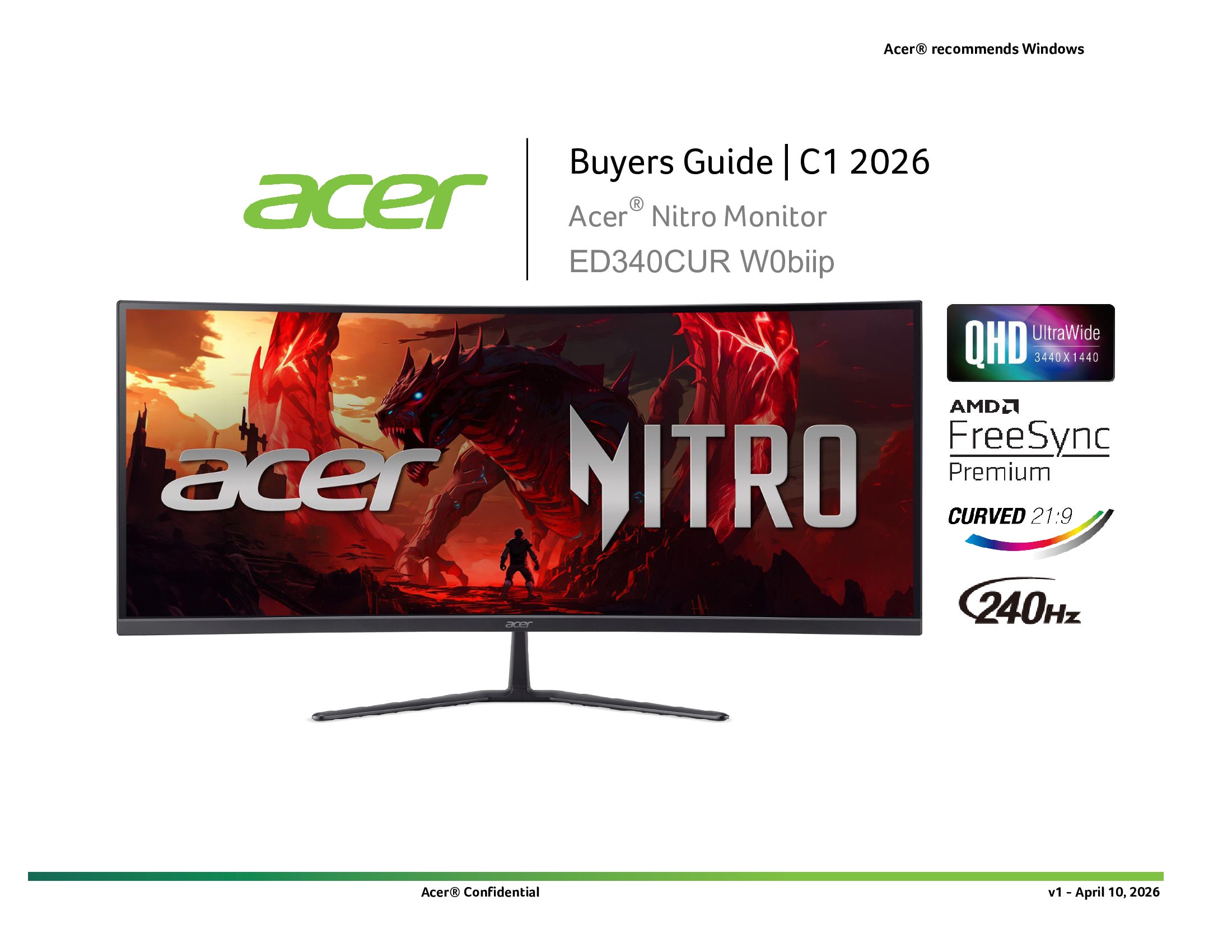 Acer ED340CUR W0biip Monitors