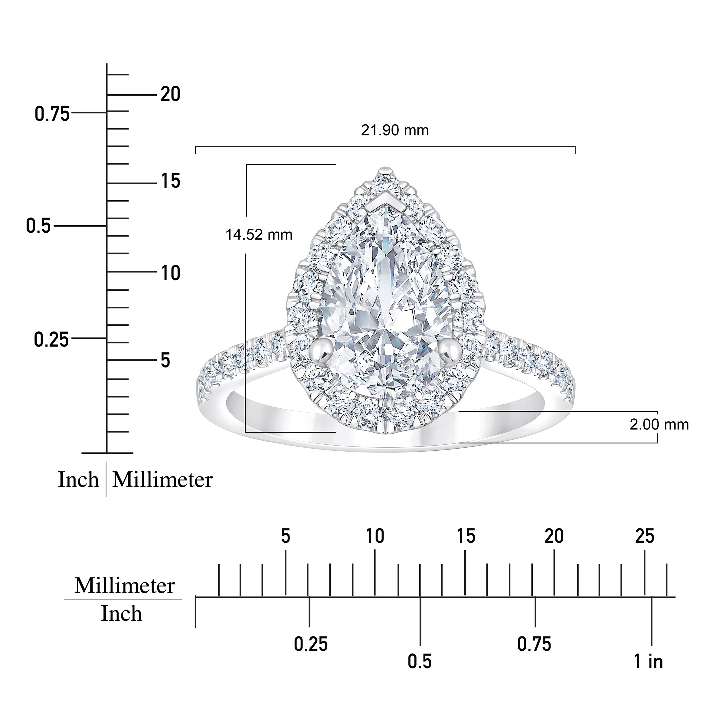 Pear Shape 2.50 ctw VS2 Clarity, H Color Diamond Platinum
