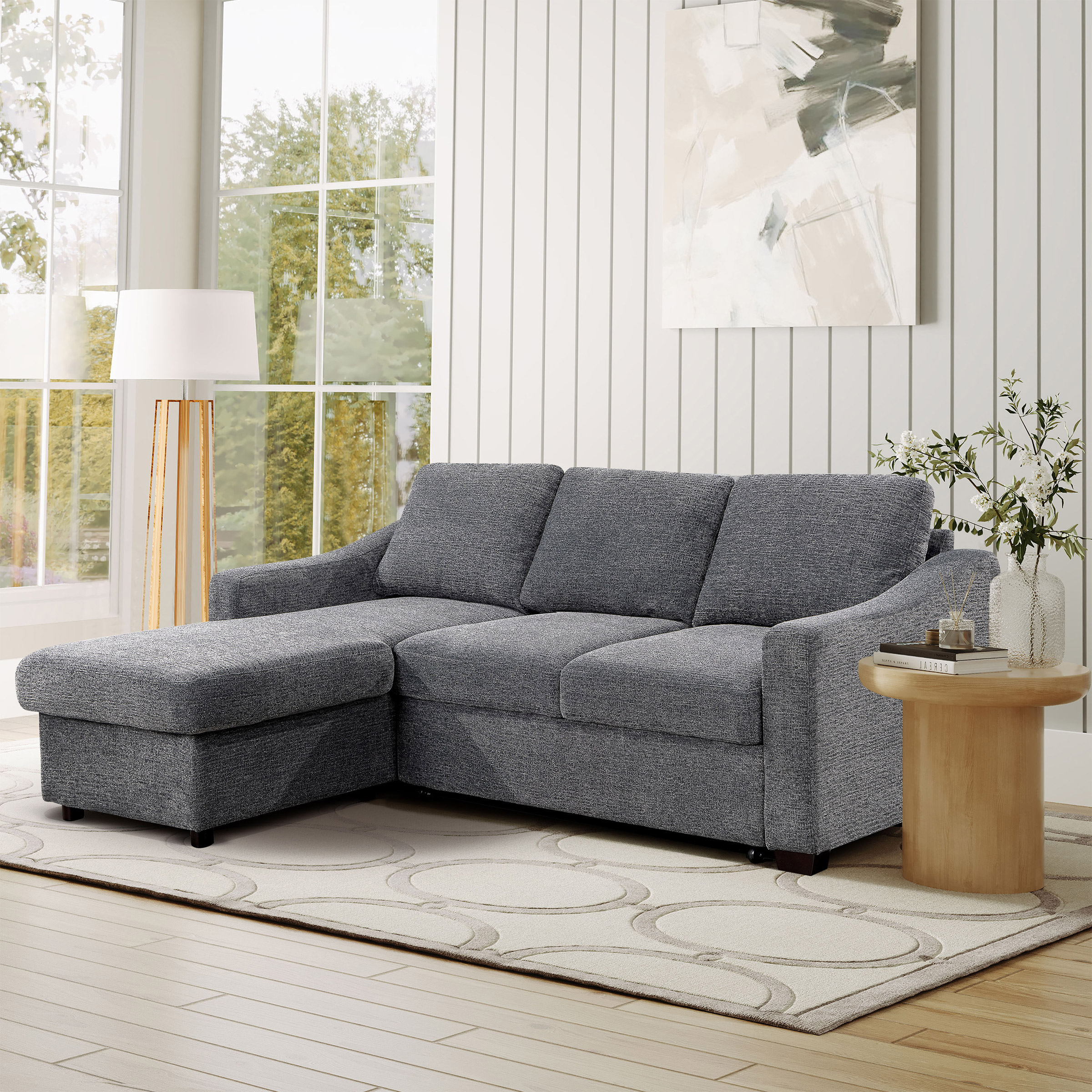 Coddle Aria Fabric Sleeper Sofa with Reversible Chaise Gray