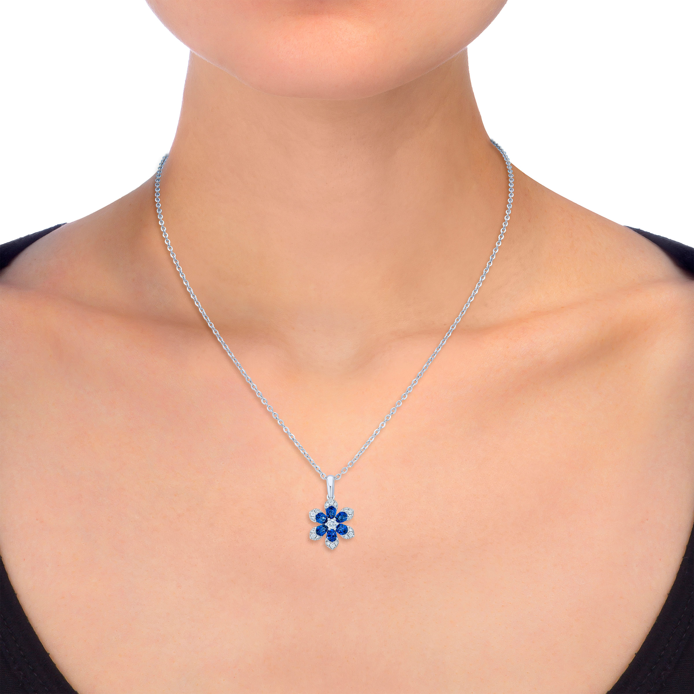 Blue Sapphire and Diamond 14kt White Gold Flower Necklace Costco