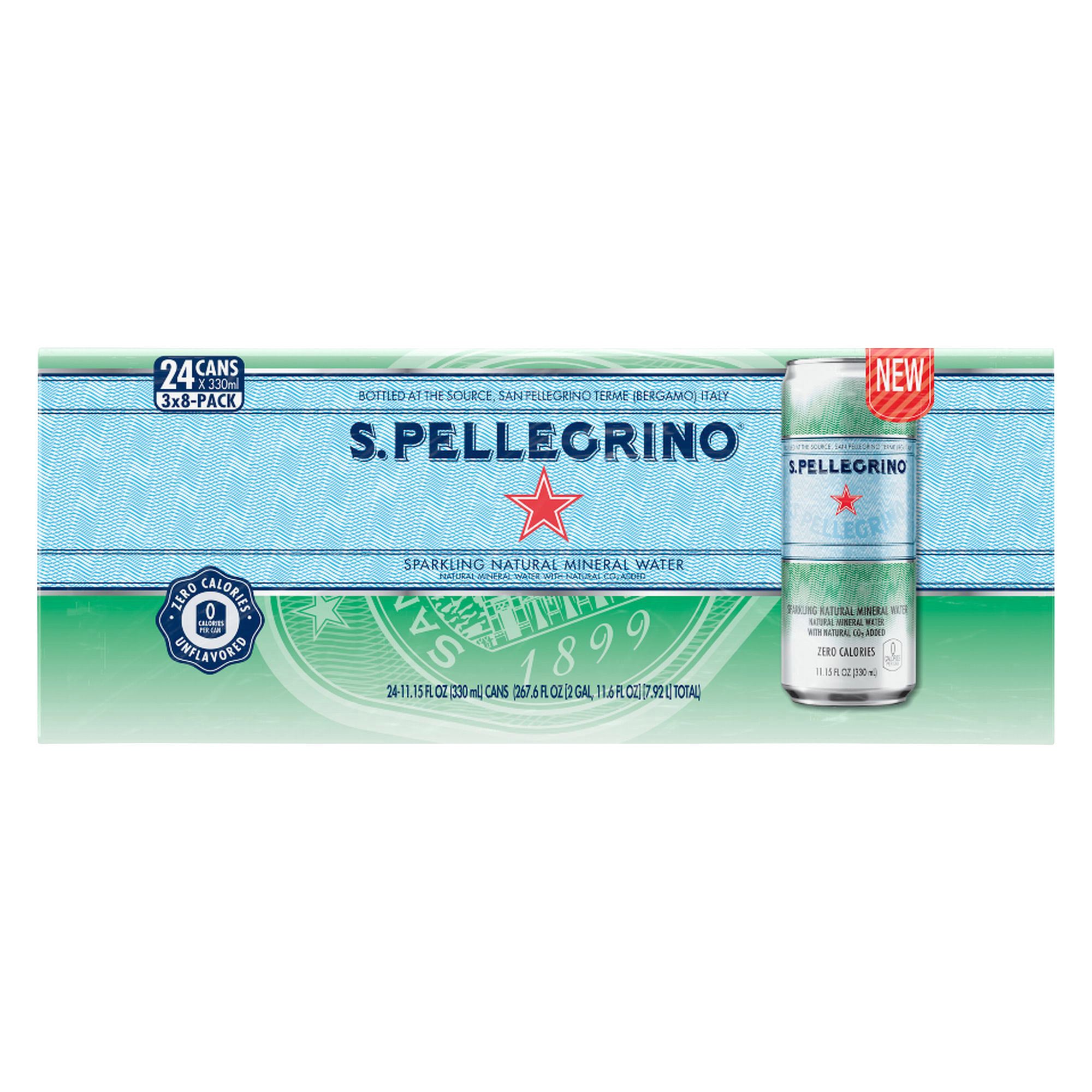 San Pellegrino Sparkling Natural Mineral Water, Unflavored, 11.15 fl oz, 24-Count