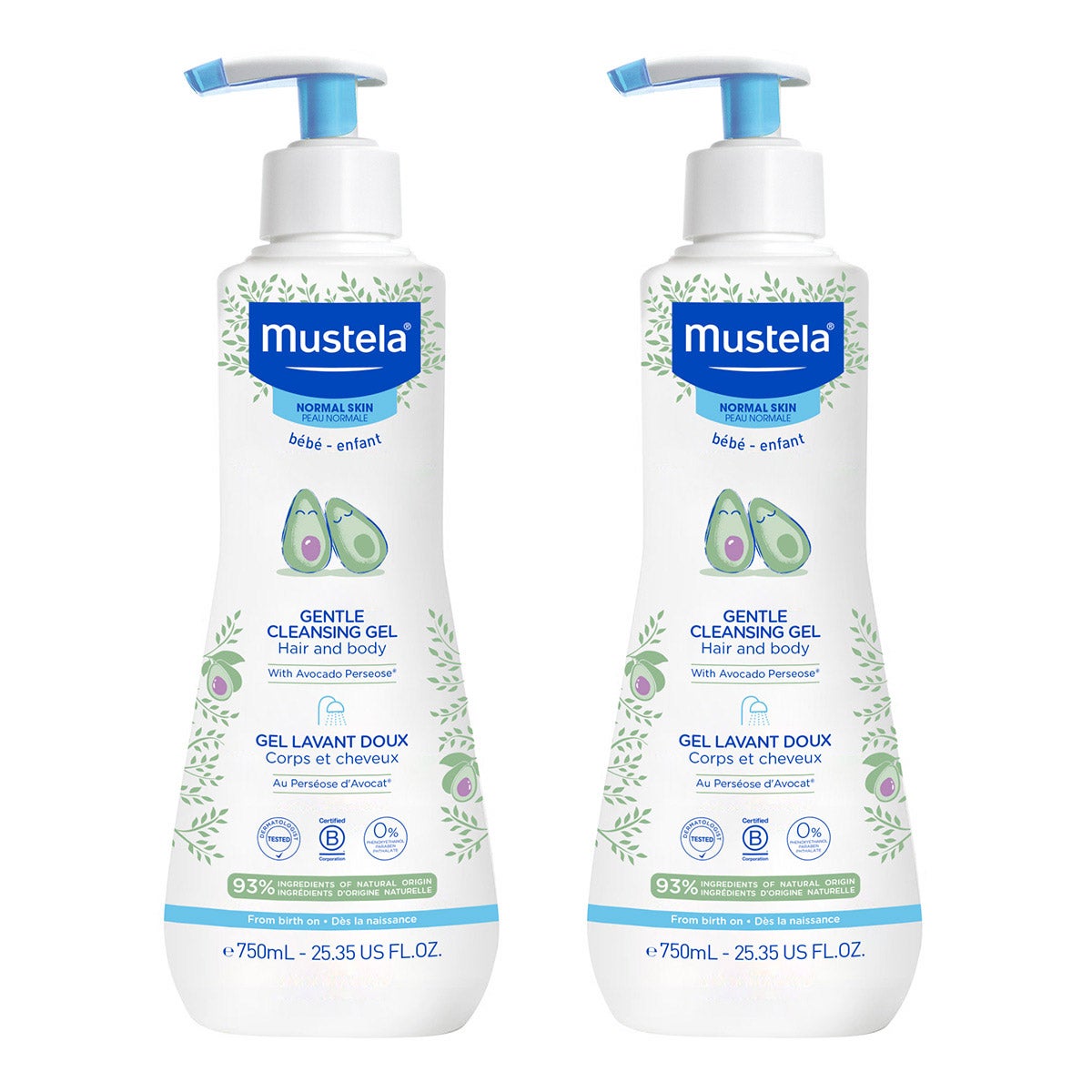 Mustela Baby Gentle Cleansing Gel - Baby Hair and Body Wash Tear-Free Formula, 25.35 fl oz, 2-Pack