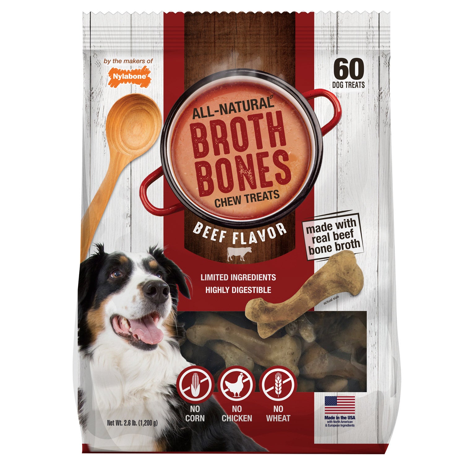 Nylabone Broth Bones Natural Edible Dog Chews, 60-Count, 2-Pack