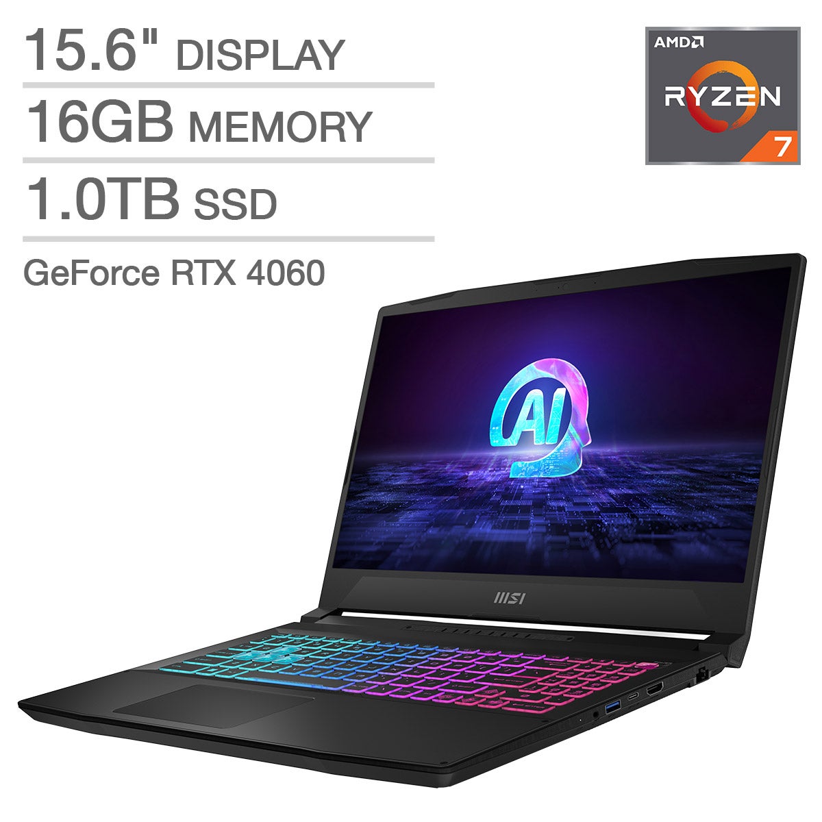 MSI Katana A15 15.6-inch Gaming Laptop with AMD Ryzen 7 Processor and GeForce RTX 4060 Graphics