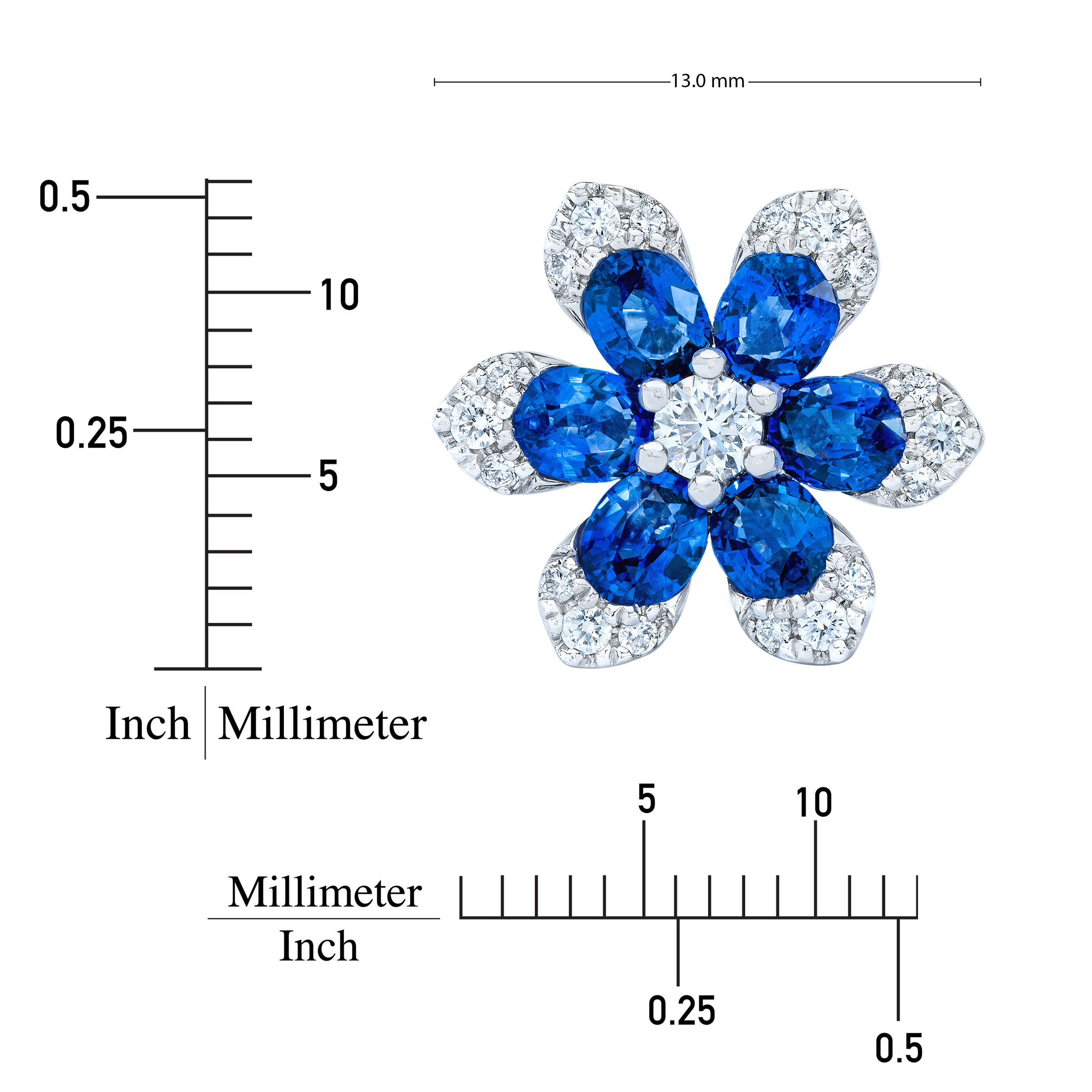 Blue Sapphire and Diamond 14kt White Gold Flower Earrings