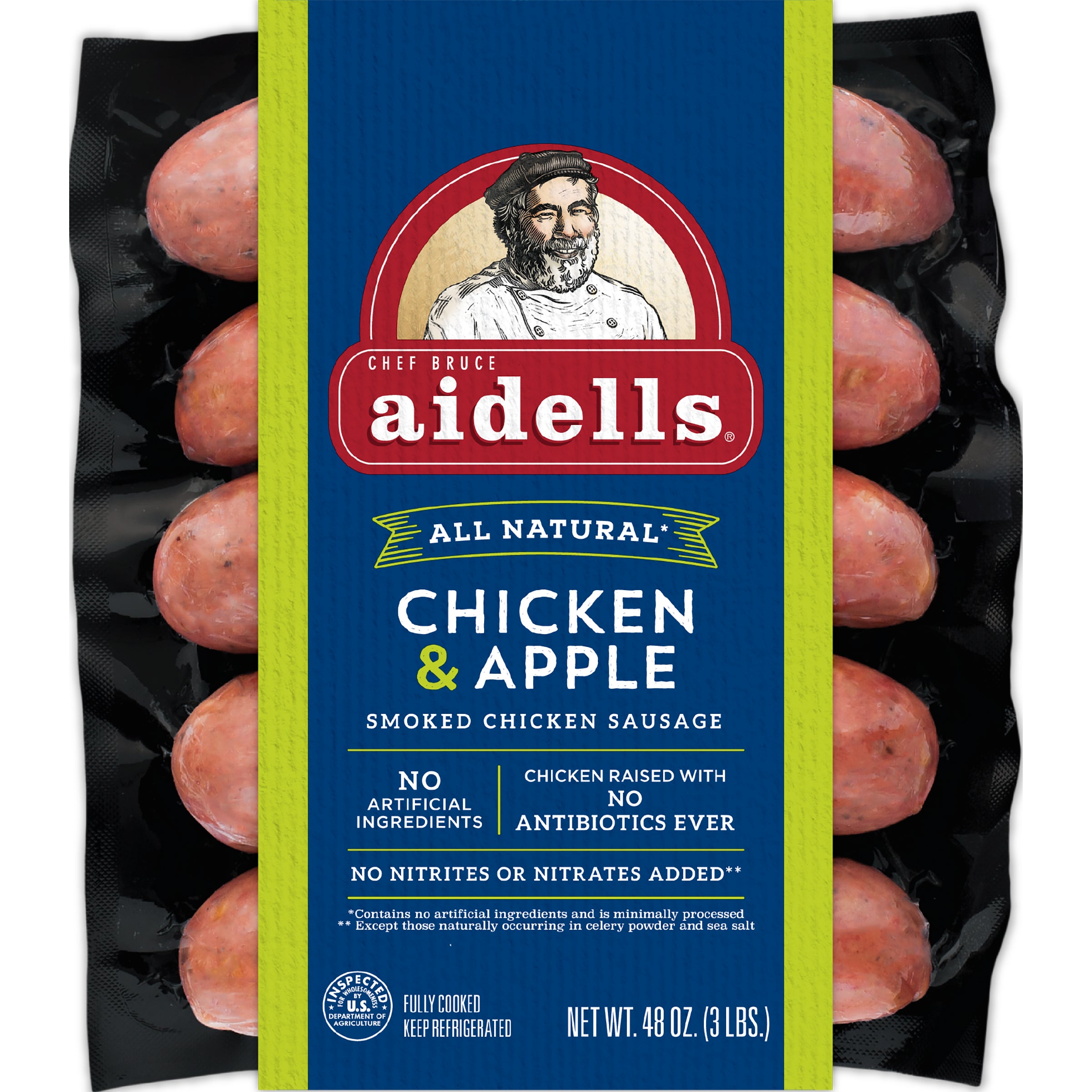 **Aidells** Smoked Chicken Sausage, Chicken & Apple, 3 lbs