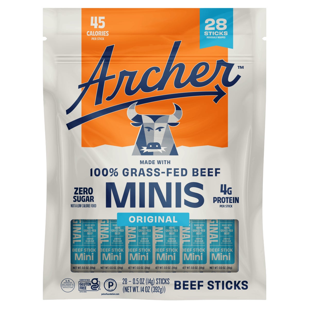 **Archer** Grass-Fed Beef Stick Minis, Original, 0.5 oz, 28 ct