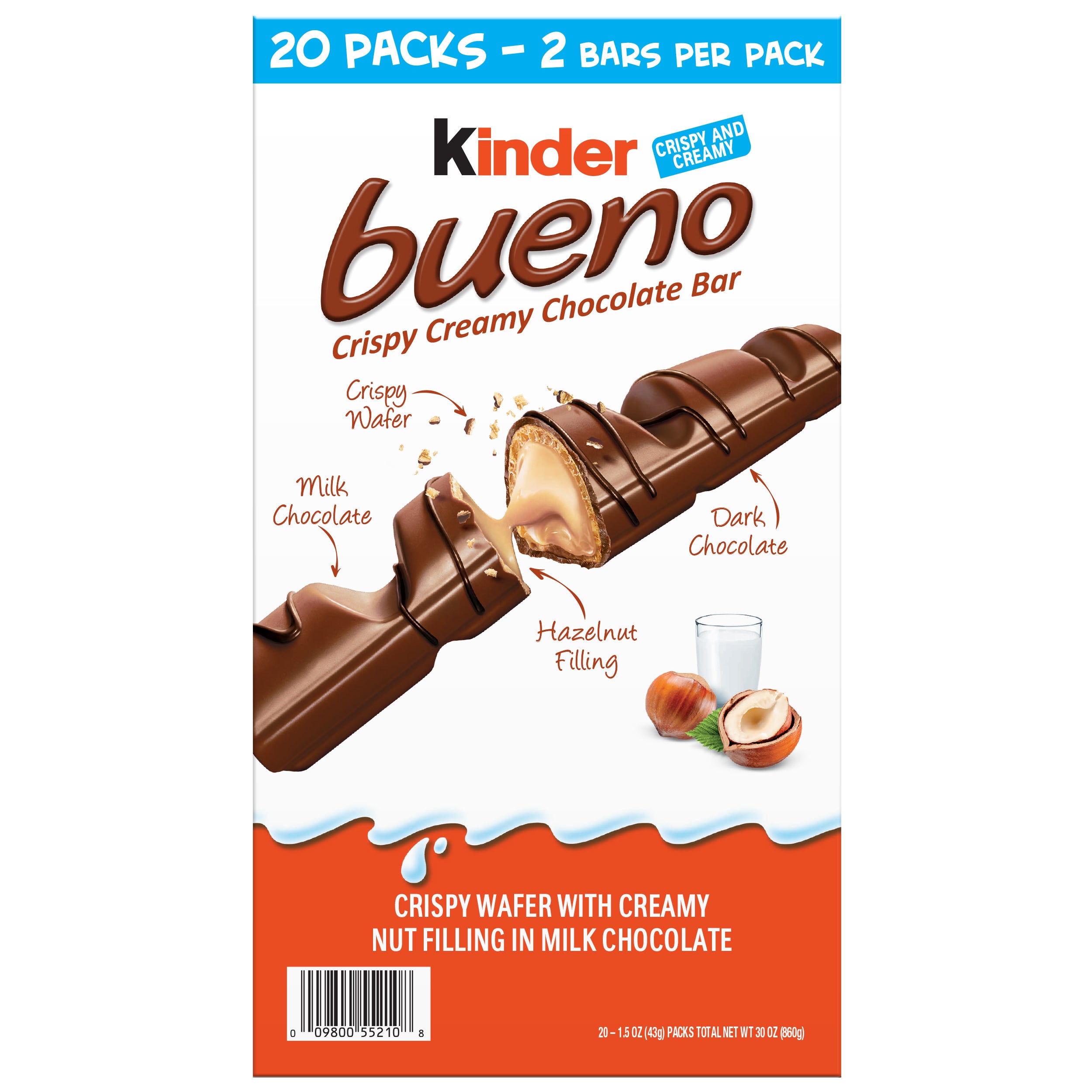 **Kinder Bueno** Chocolate Bars, 1.5 oz, 20 ct
