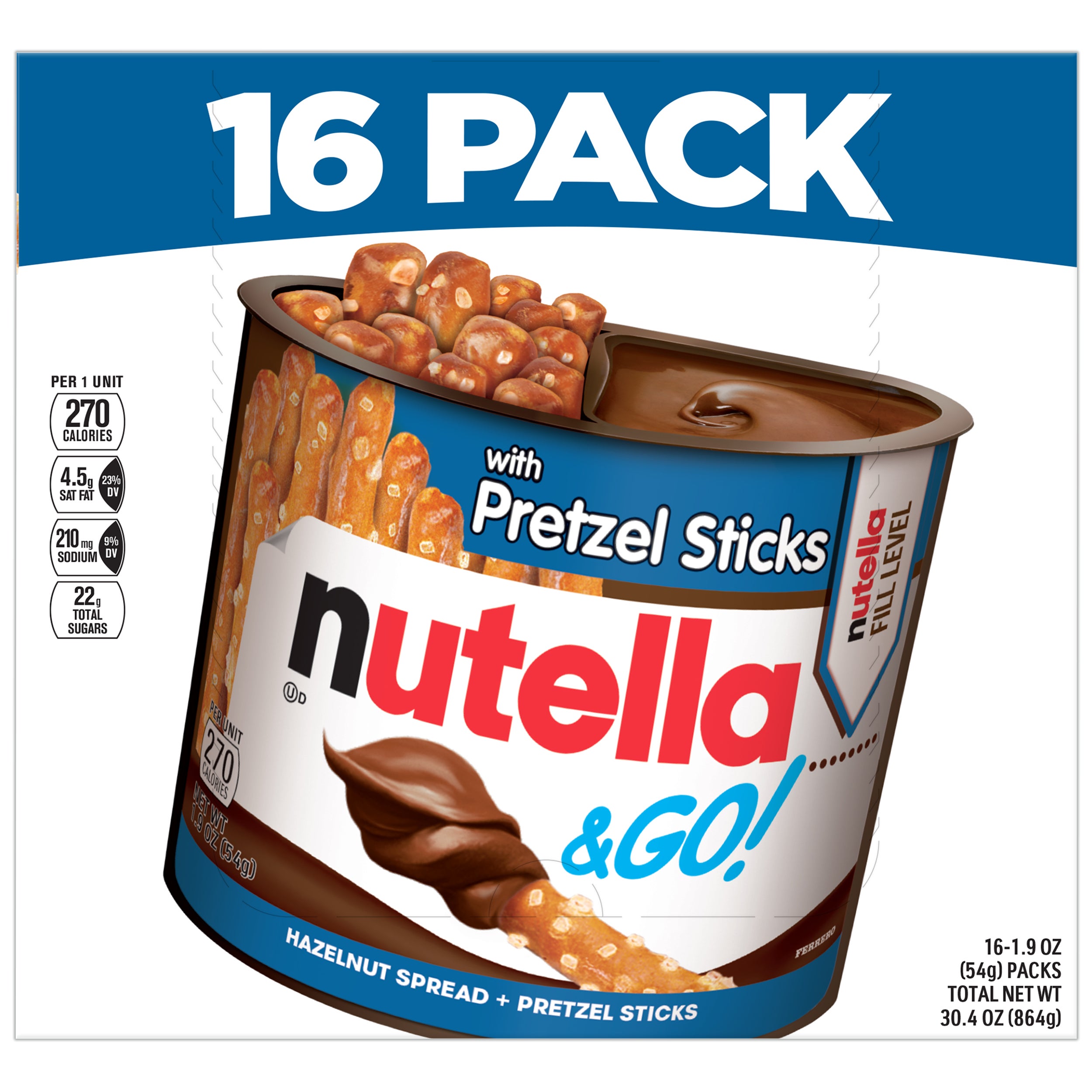 **Nutella & Go!** Hazelnut Spread, with Pretzel Sticks, 1.9 oz, 16 ct