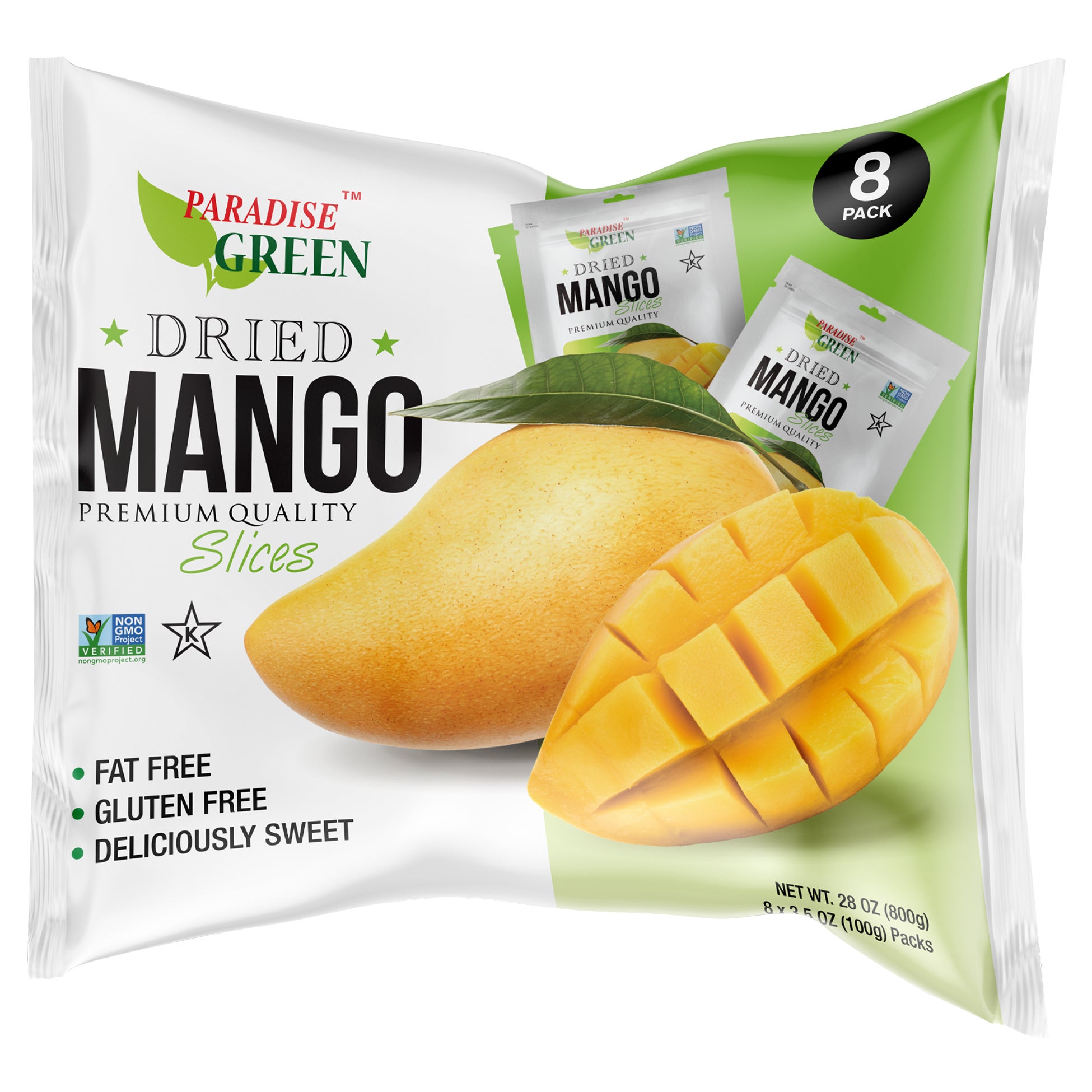 **Paradise Green** Mango Slices, Premium Dried, 3.5 oz, 8 ct