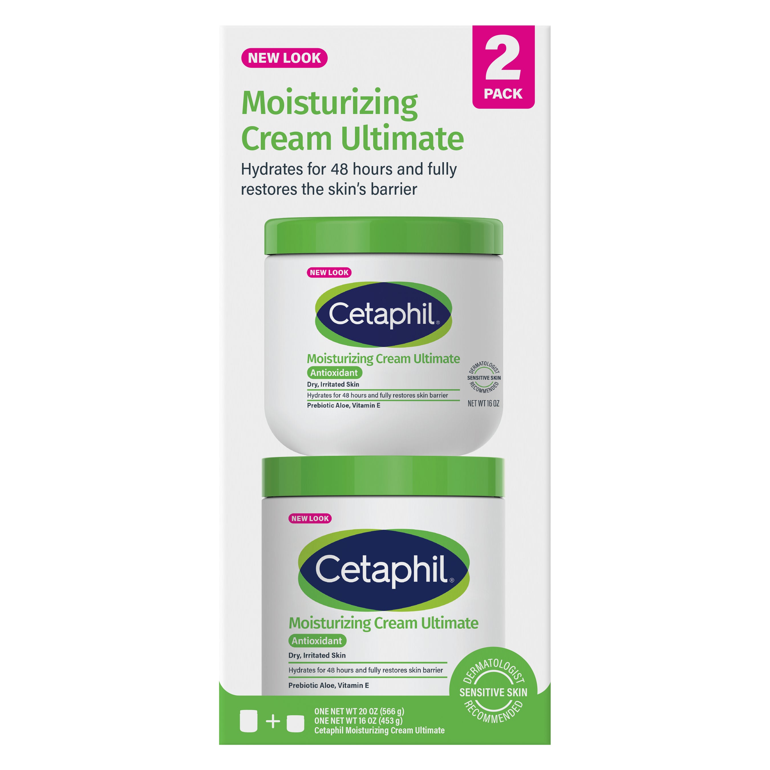 **Cetaphil** Moisturizing Cream, Ultimate with Prebiotic Aloe, Very Dry to Dry Sensitive Skin, 20 oz + 16 oz