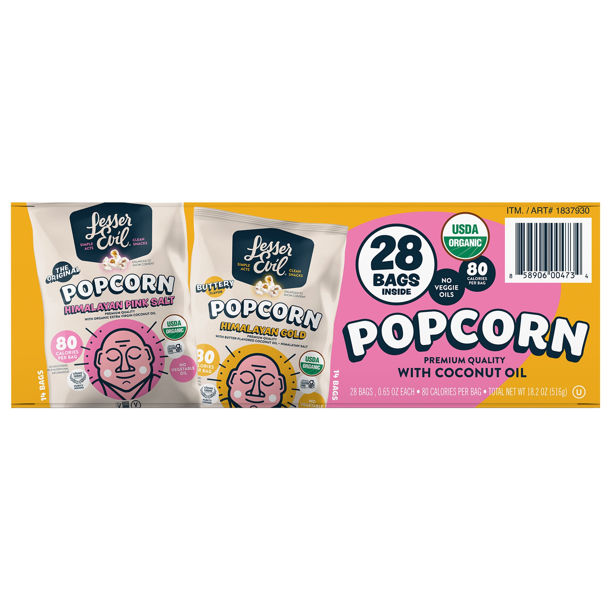 **LesserEvil** Organic Popcorn, Variety Pack, 0.65 oz, 28 ct