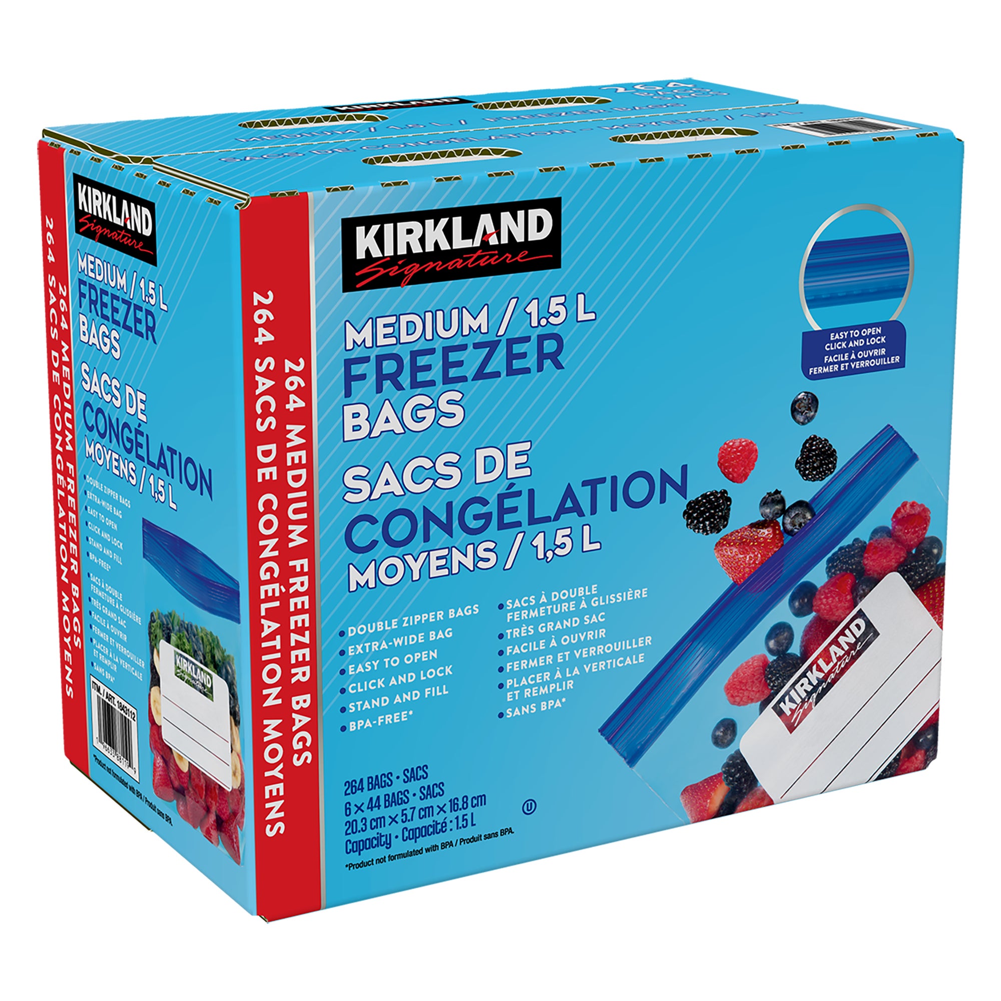 **Kirkland Signature** Freezer Quart Plus Bags, Double Zipper, 264 ct