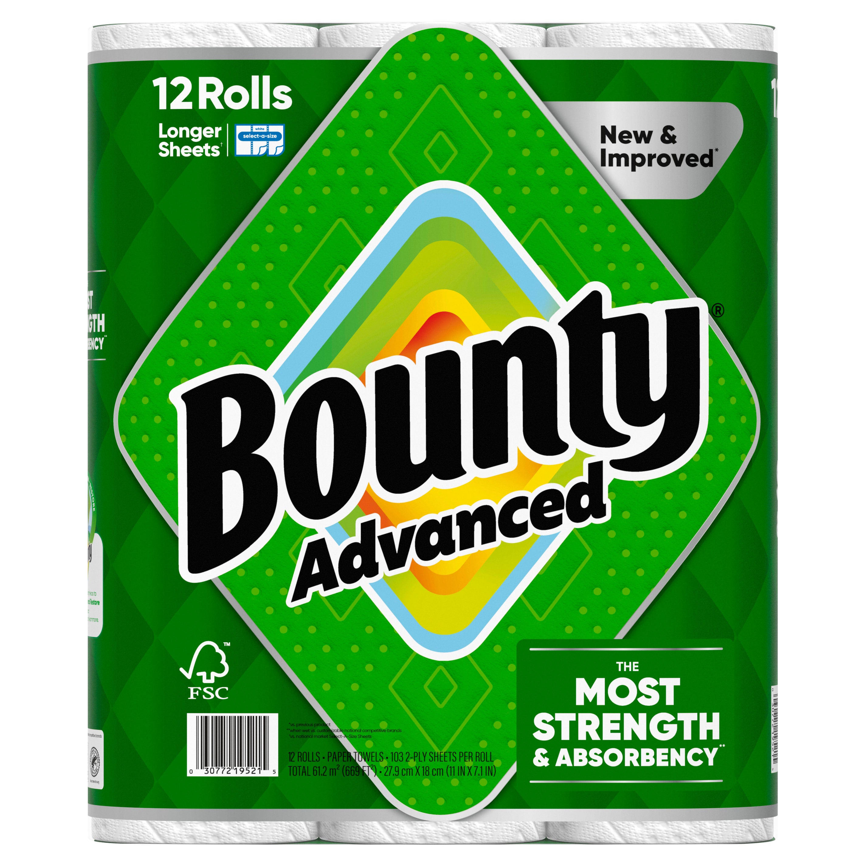 **Bounty** Advanced 2-Ply Paper Towels, White, 103 Select-A-Size Sheets, 12 ct