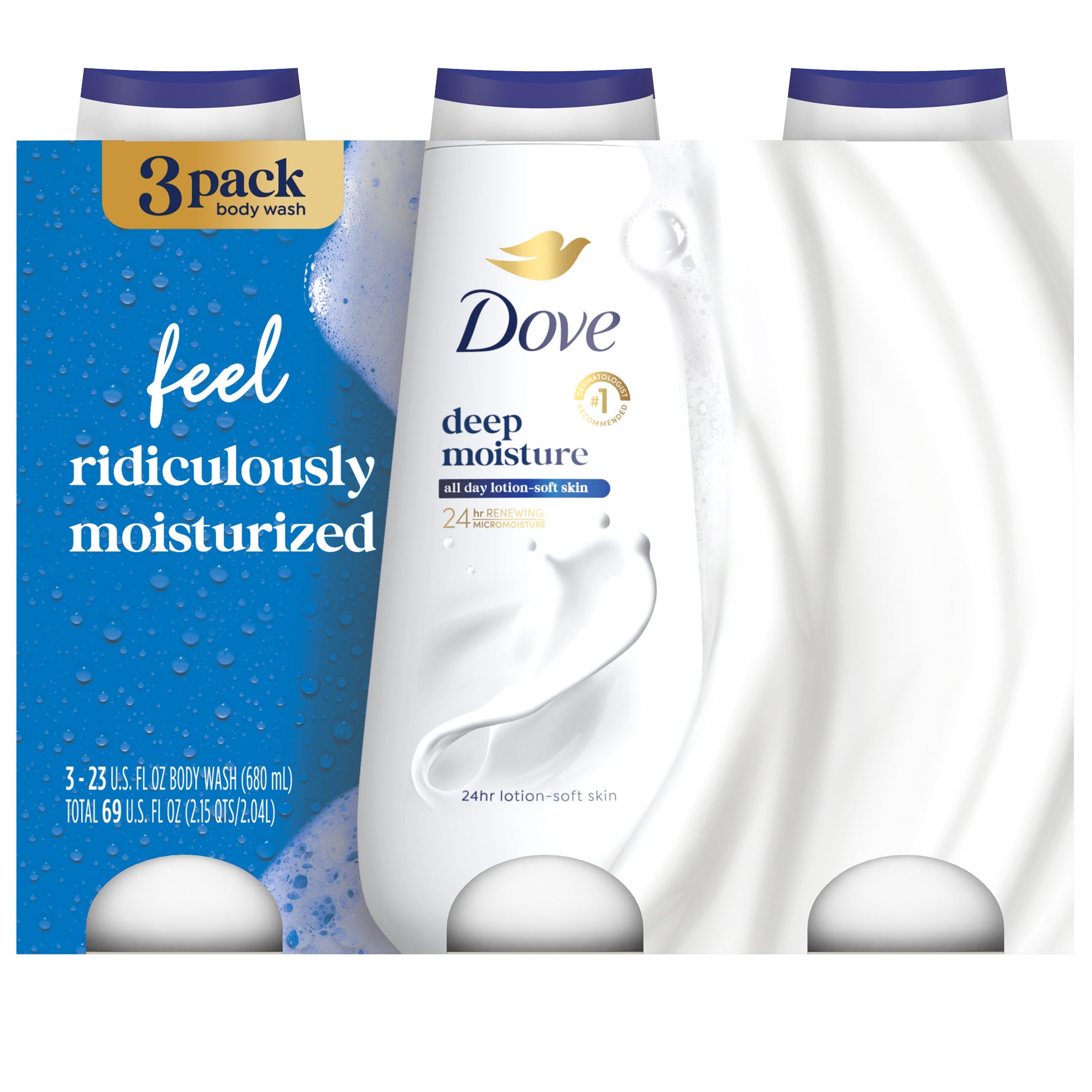 **Dove** Body Wash, Deep Moisture **AND/OR** Sensitive Hypoallergenic, 23 fl oz, 3 ct