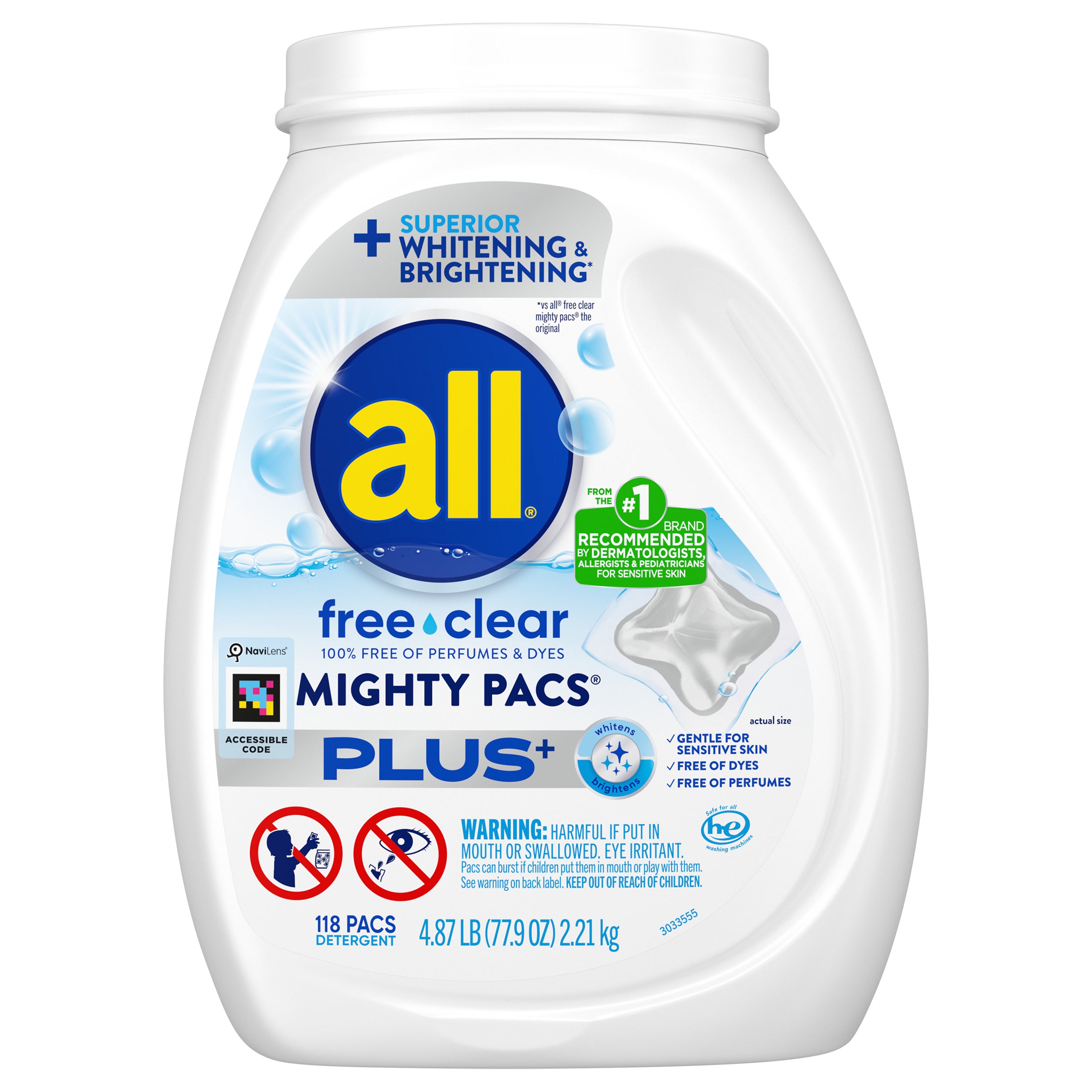 **All** Laundry Pods, Free & Clear Plus, 118 ct