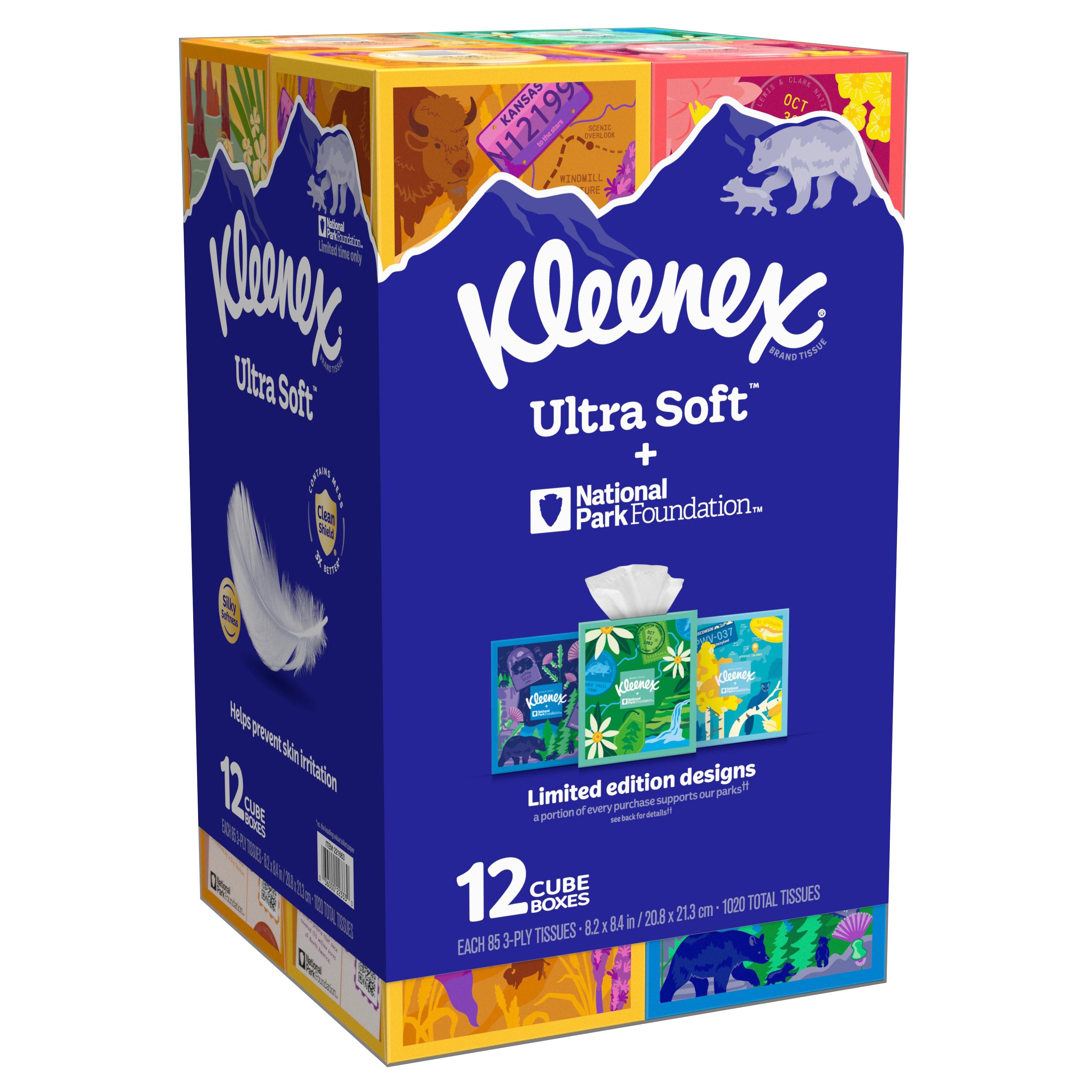 **Kleenex** Ultra Soft Facial Tissue, 3-Ply, Cube Box, 85 Tissues, 12 ct