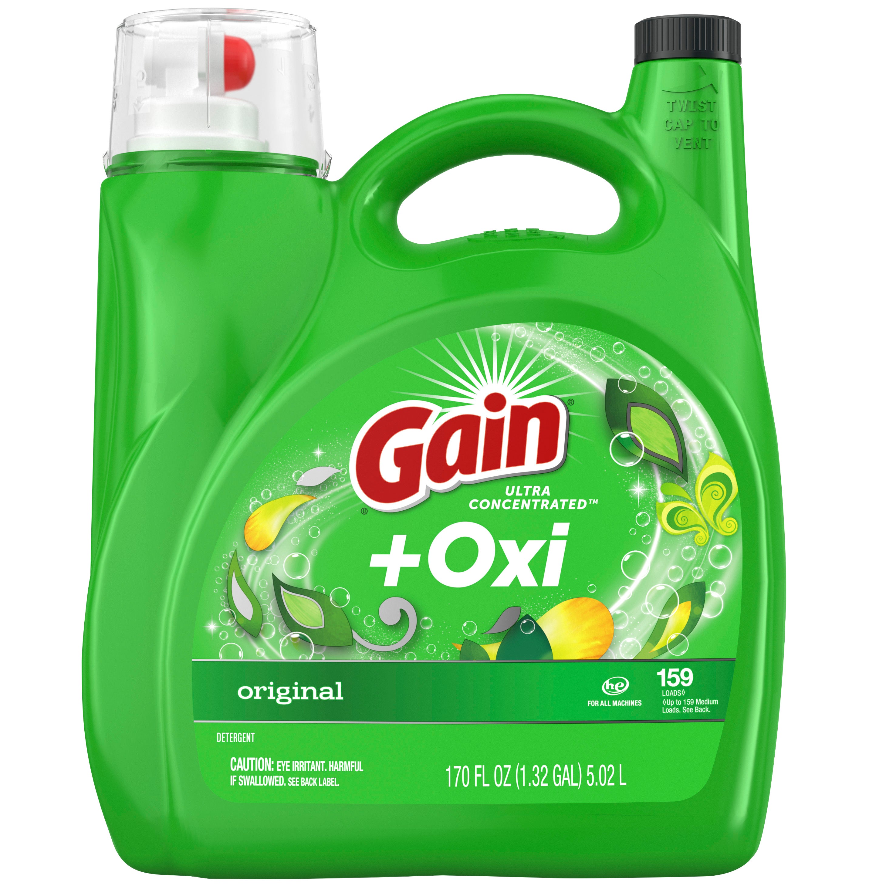 **Gain+Oxi** Liquid Laundry Detergent, Ultra Concentrated, HE Compatible, Original Scent, 170 fl oz