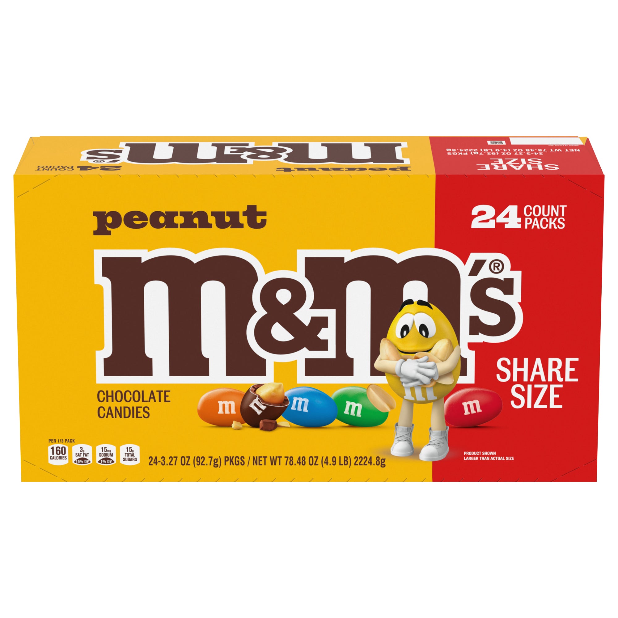 **M&M’S** Chocolate Candy, Peanut, Share Size, 3.27 oz, 24 ct
