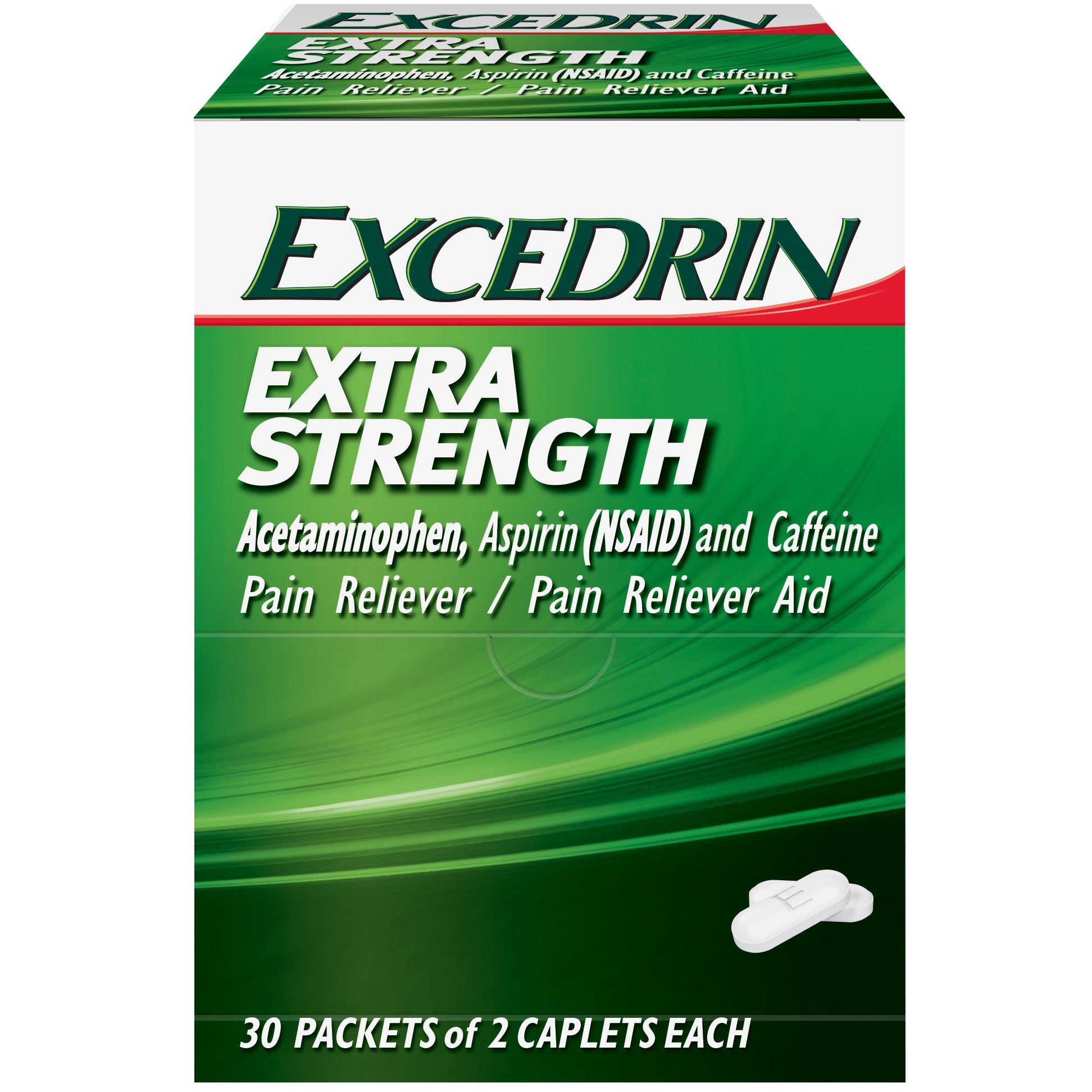 **Excedrin** Pain Reliever Caplets, Extra Strength, 2 per Pouch, 30 ct