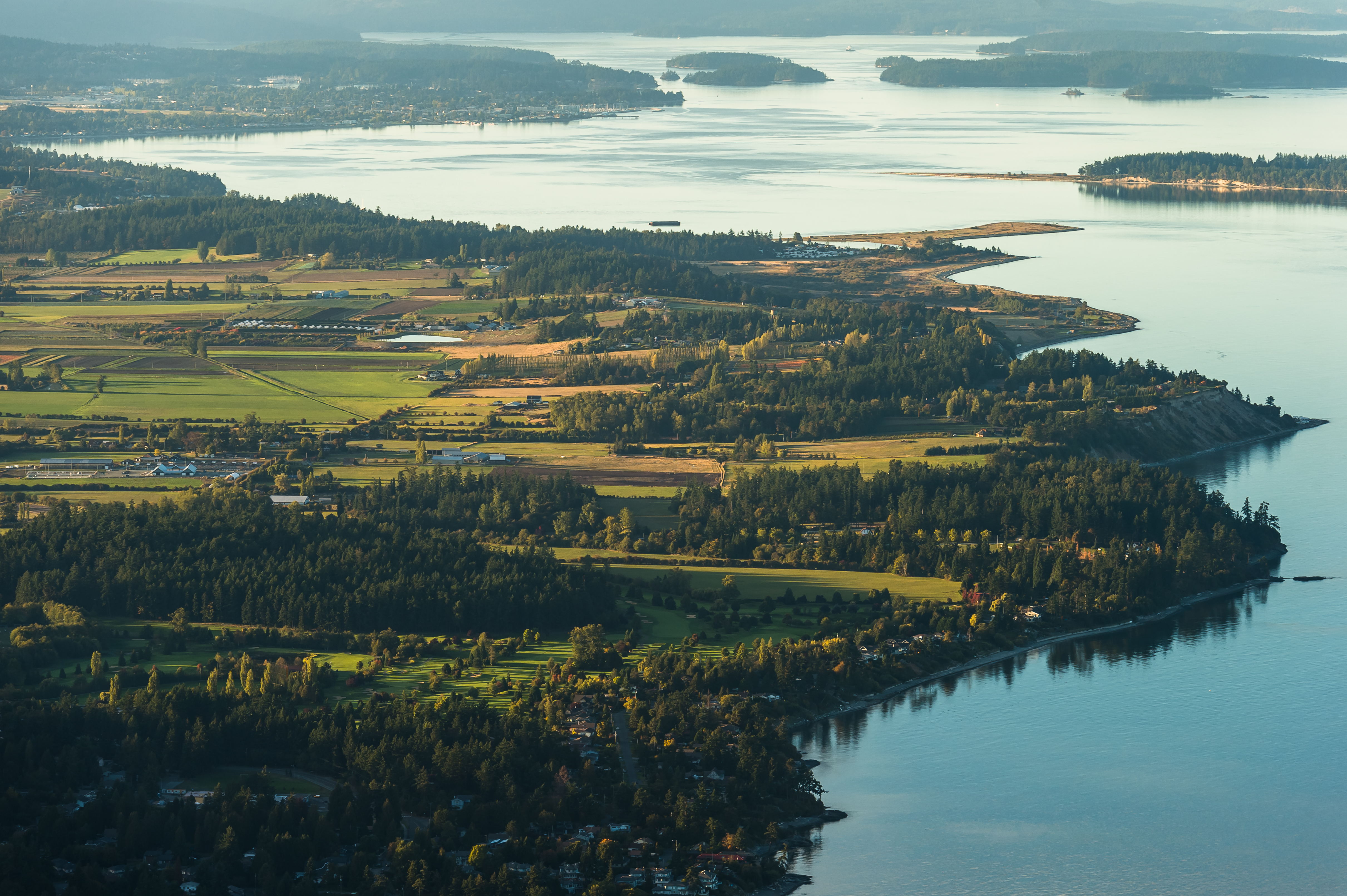 Aerial view of Southern Vancouver Island’s coastline near Keating and Sidney
