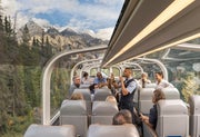 Onboard Host speaks about the scenery from GoldLeaf dome on the Rocky Mountaineer Train