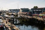 Steveston Village Wharf, boat dock and restaurants