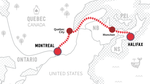Route map of VIA Rail's Ocean Train, which is one segment of the train trip across Canada