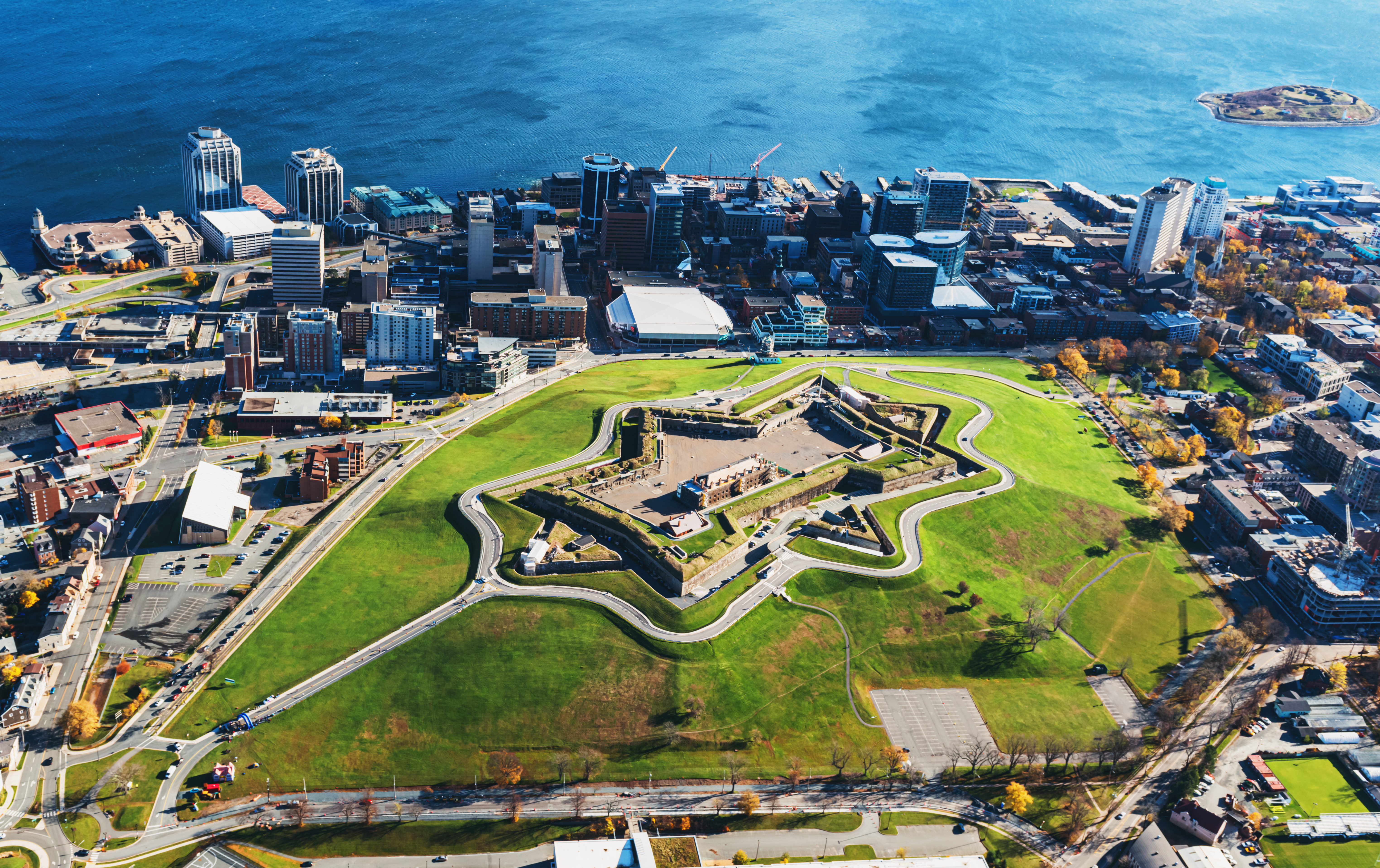 Historic fort with distinctive shape in Metro Halifax by the water