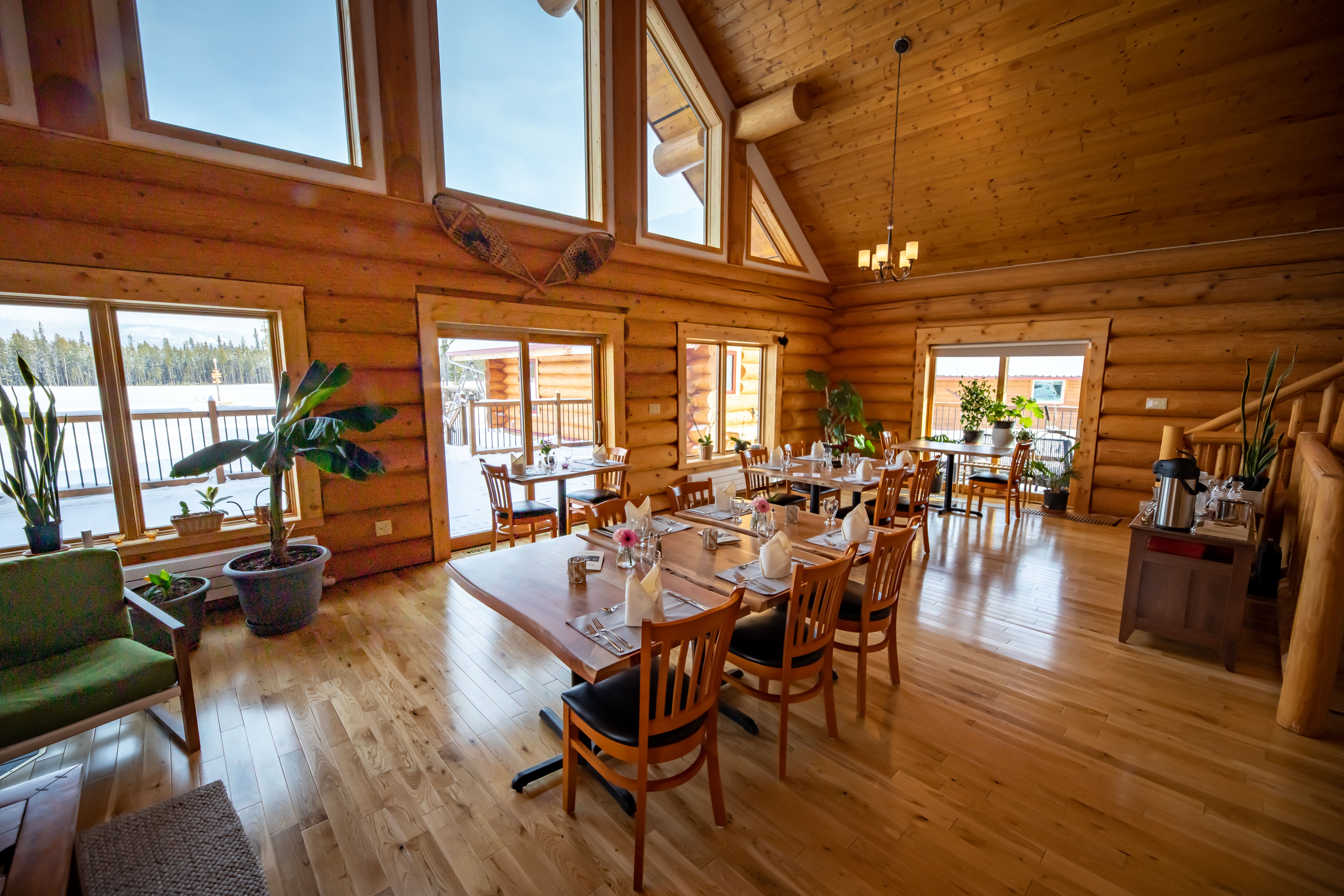 main lodge and dining room at the Northern Lights Resort and Spa