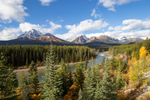 Fall in Morant's Curve viewpoint near train tracks along The Bow River in Alberta's Banff National Park
