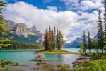 Spirit island in Maligne lake, Jasper National Park, Alberta, Rocky Mountains, Canada