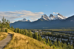 Flat path with view of snowcapped Three Sisters mountains in Canmore