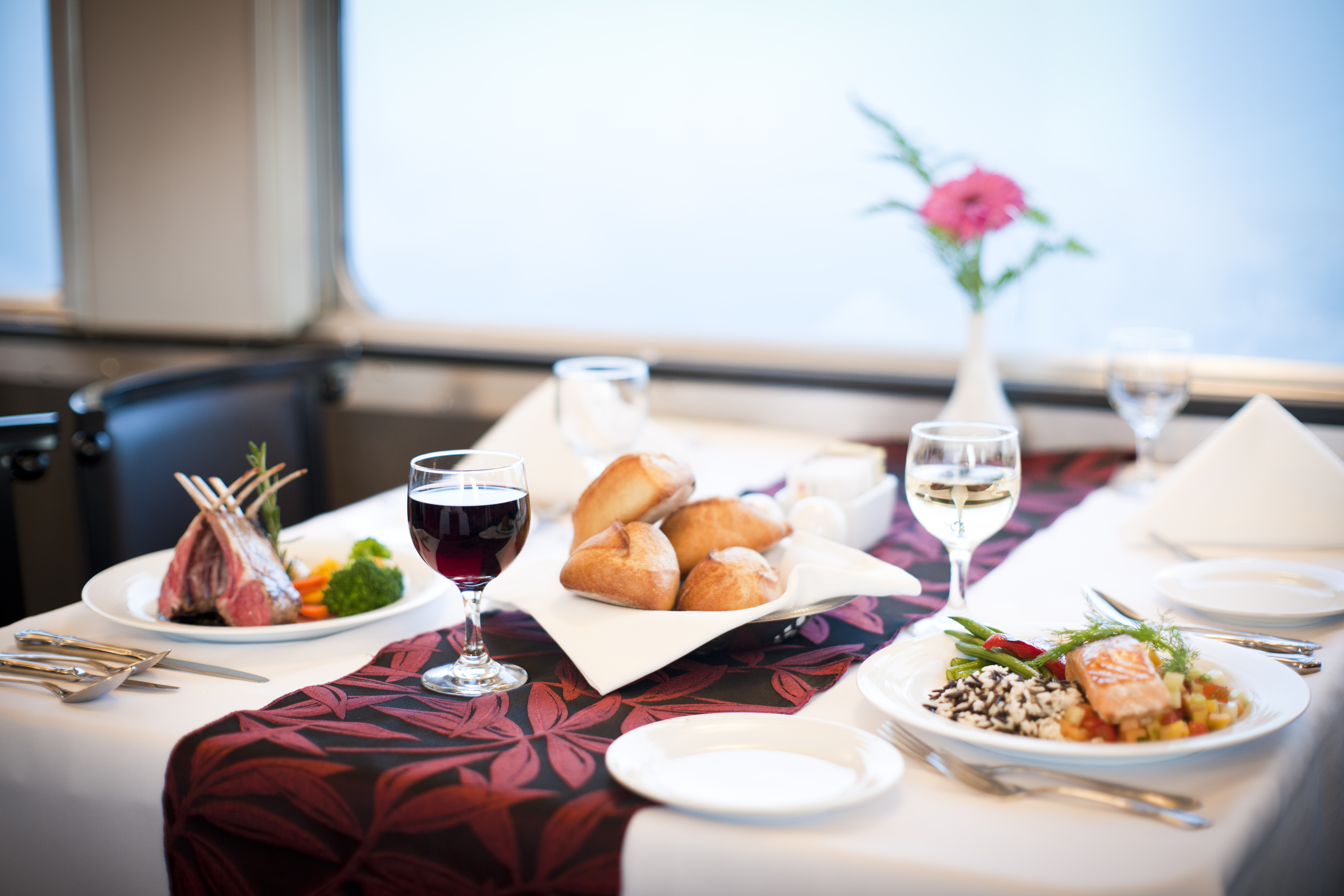 VIA Rail Canada serves regionally inspired meals in the dining car on The Canadian