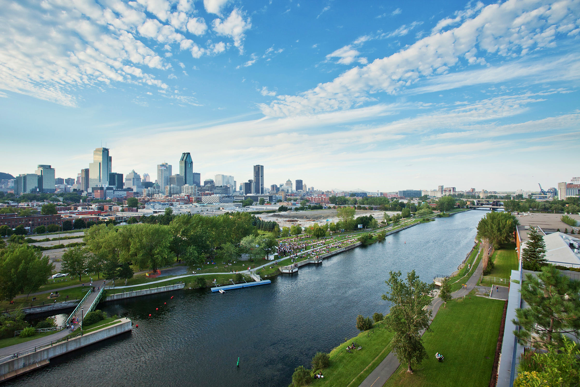 View of the Lachine Canal National Historic Site of Canada on a clear summer day