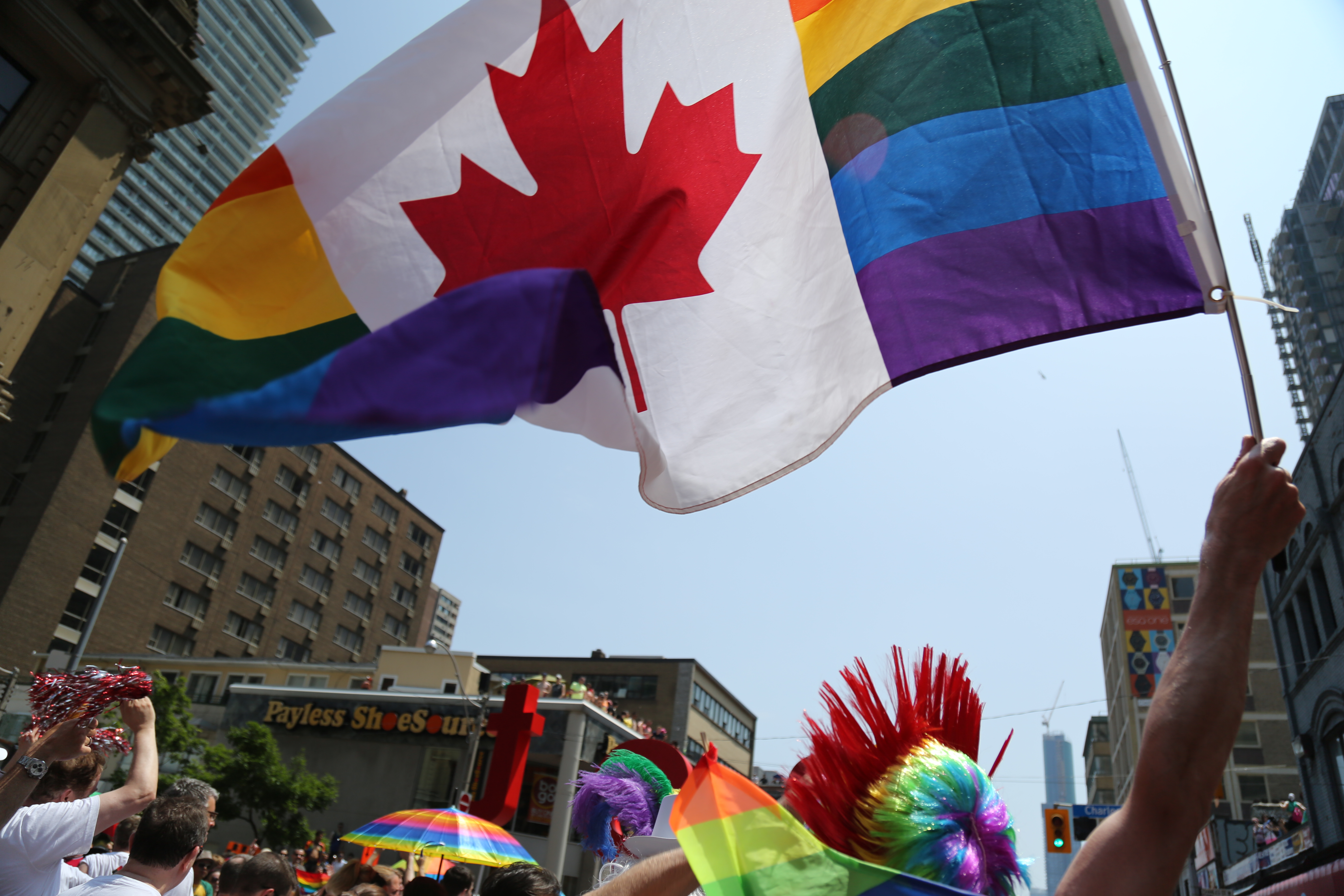 Flags flying at the World Pride Parade Toronto