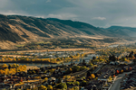 View of river running through downtown Kamloops 