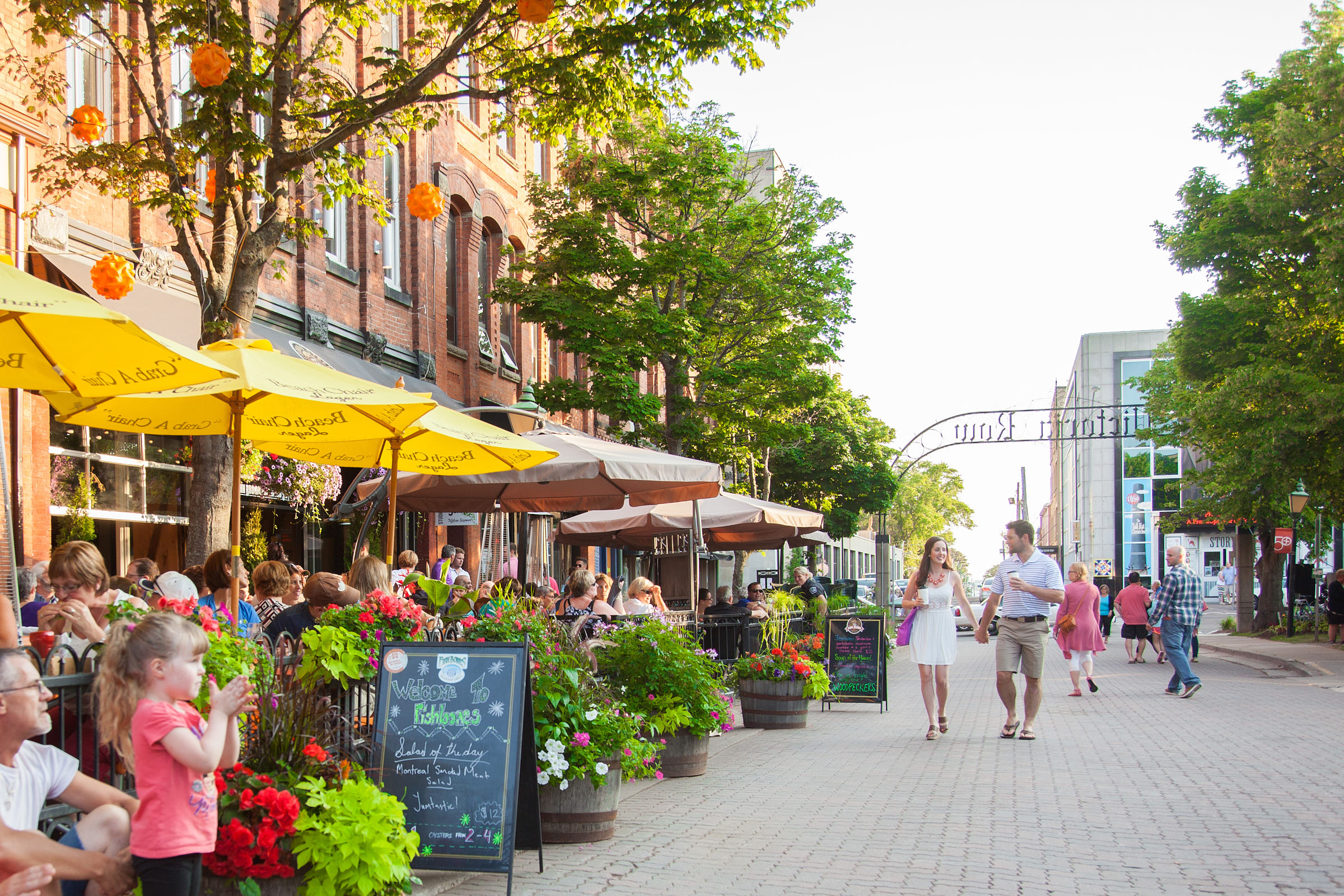 Patrons fill the outdoor dining patios along Victoria Row in Charlottetown.