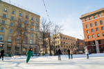 People ice skating in Old Market Square, against a backdrop of heritage buildings