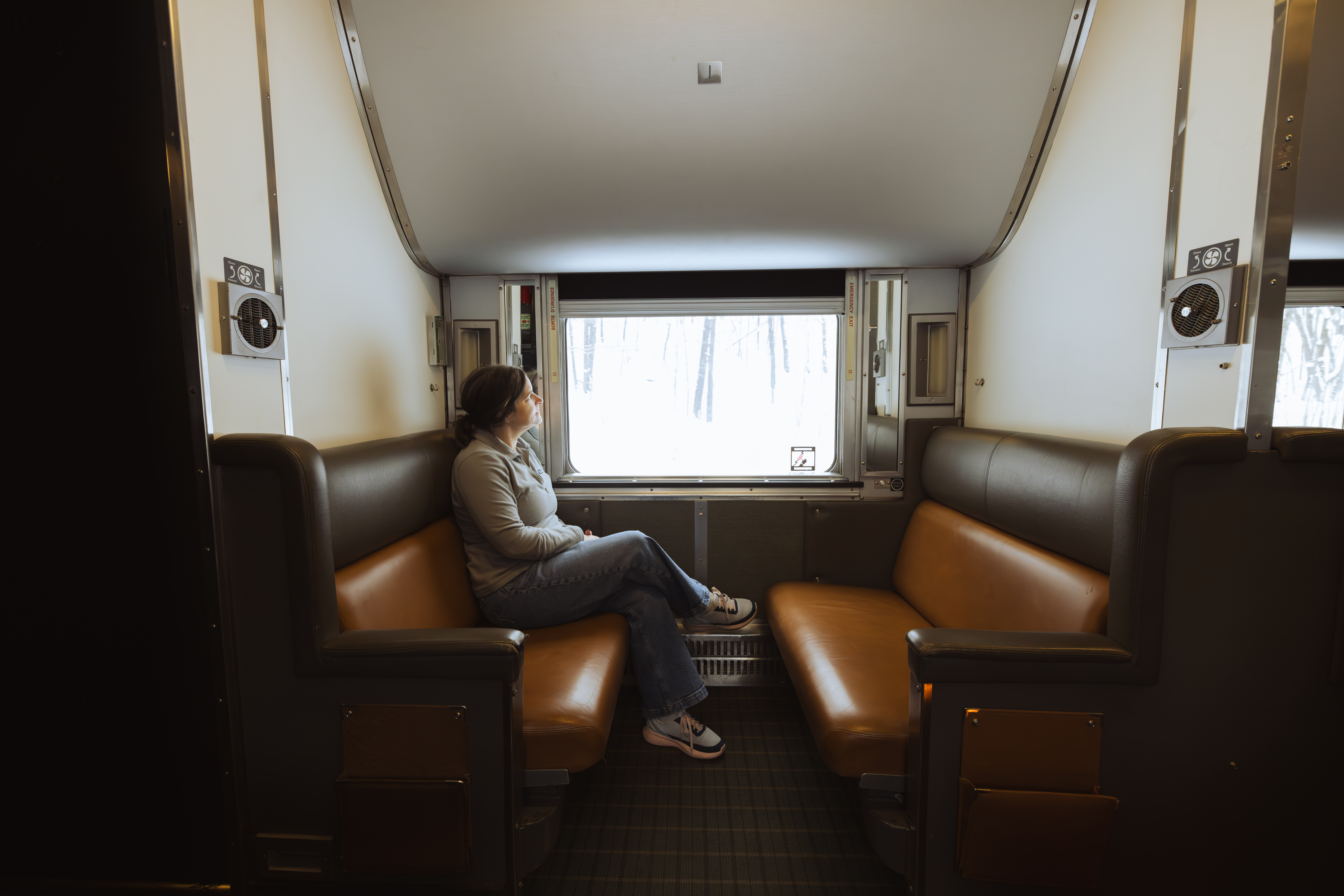 Sleeper Plus class berths onboard VIA Rail's train, The Canadian, during winter