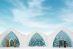 Three archways of the Ice Hotel at Village Vacances Valcartier