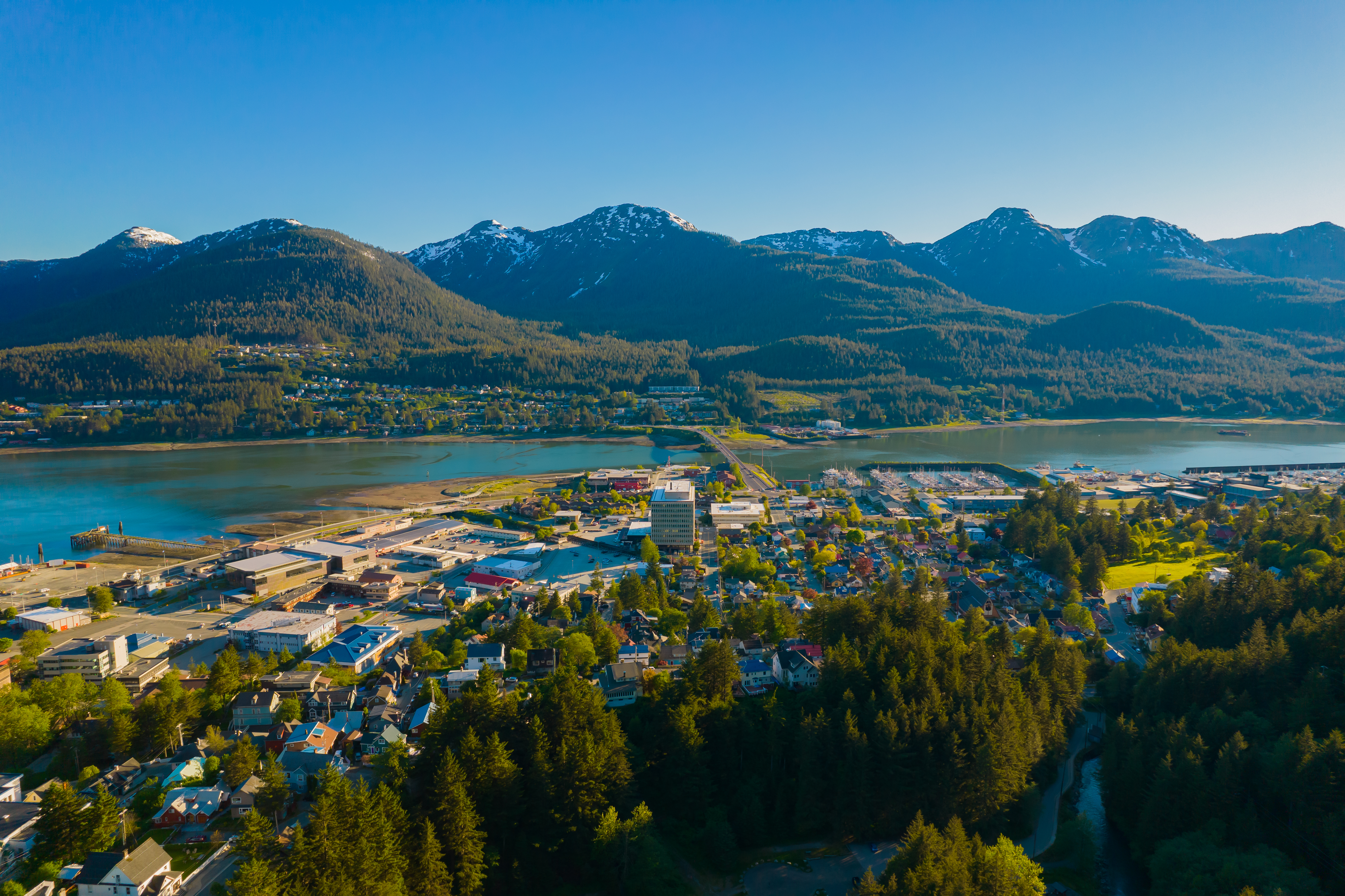 View of Juneau from above on a sunny summer day