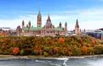 Parliament Hill in fall form the river, Ottawa