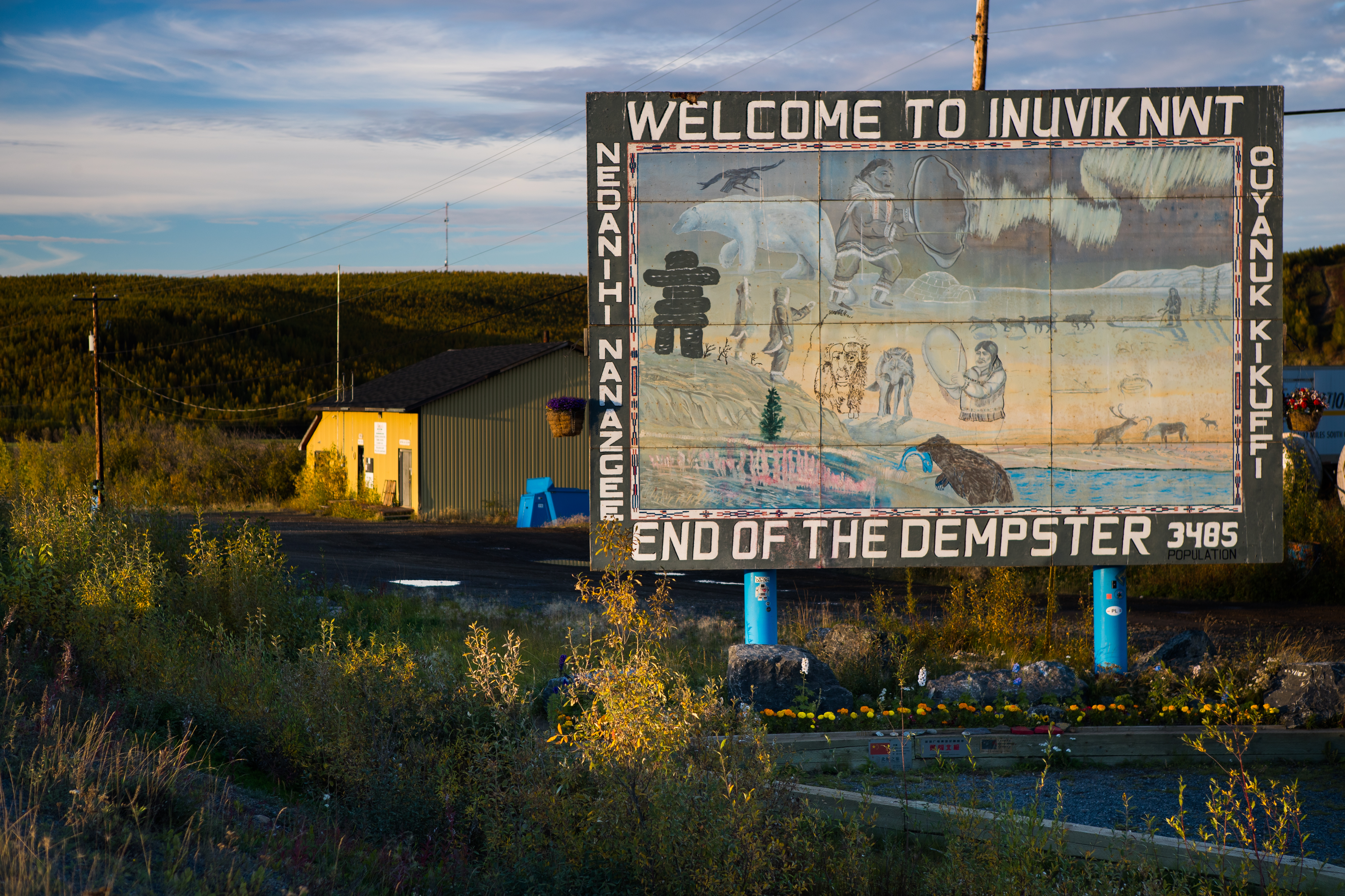 Inuvik’s welcome sign featuring Indigenous legend in Canada’s Northwest Territories