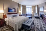 A signature diamond room with king bed, sofa and large windows at Magnolia Hotel & Spa