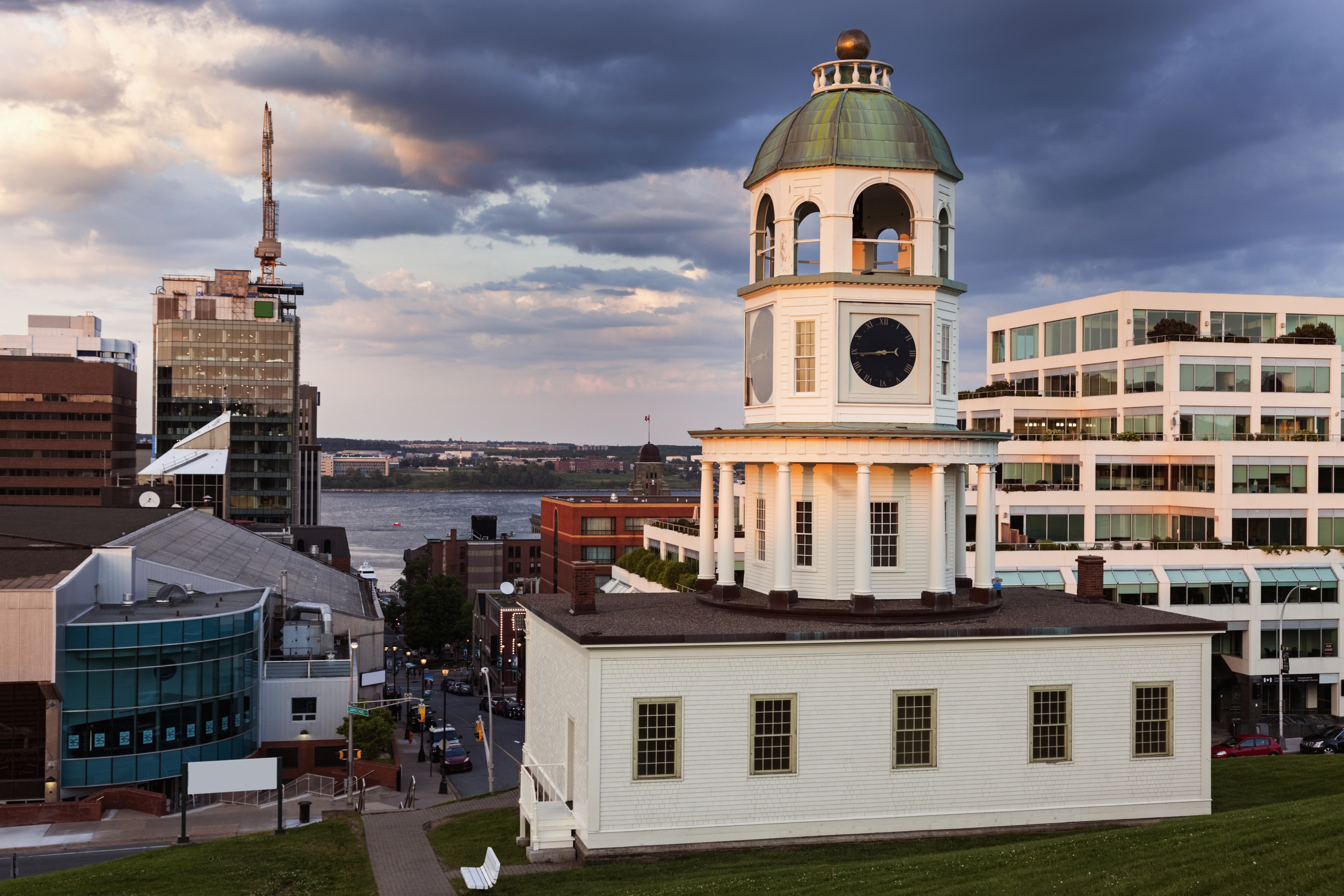 Domed clock tower heritage building in grassed area
